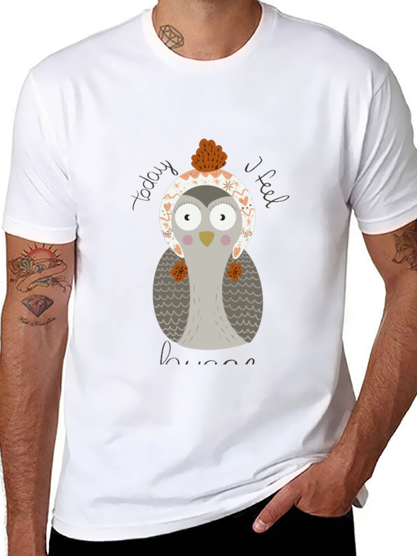 Cute Owl Graphic Tee - Today I Feel Hugs