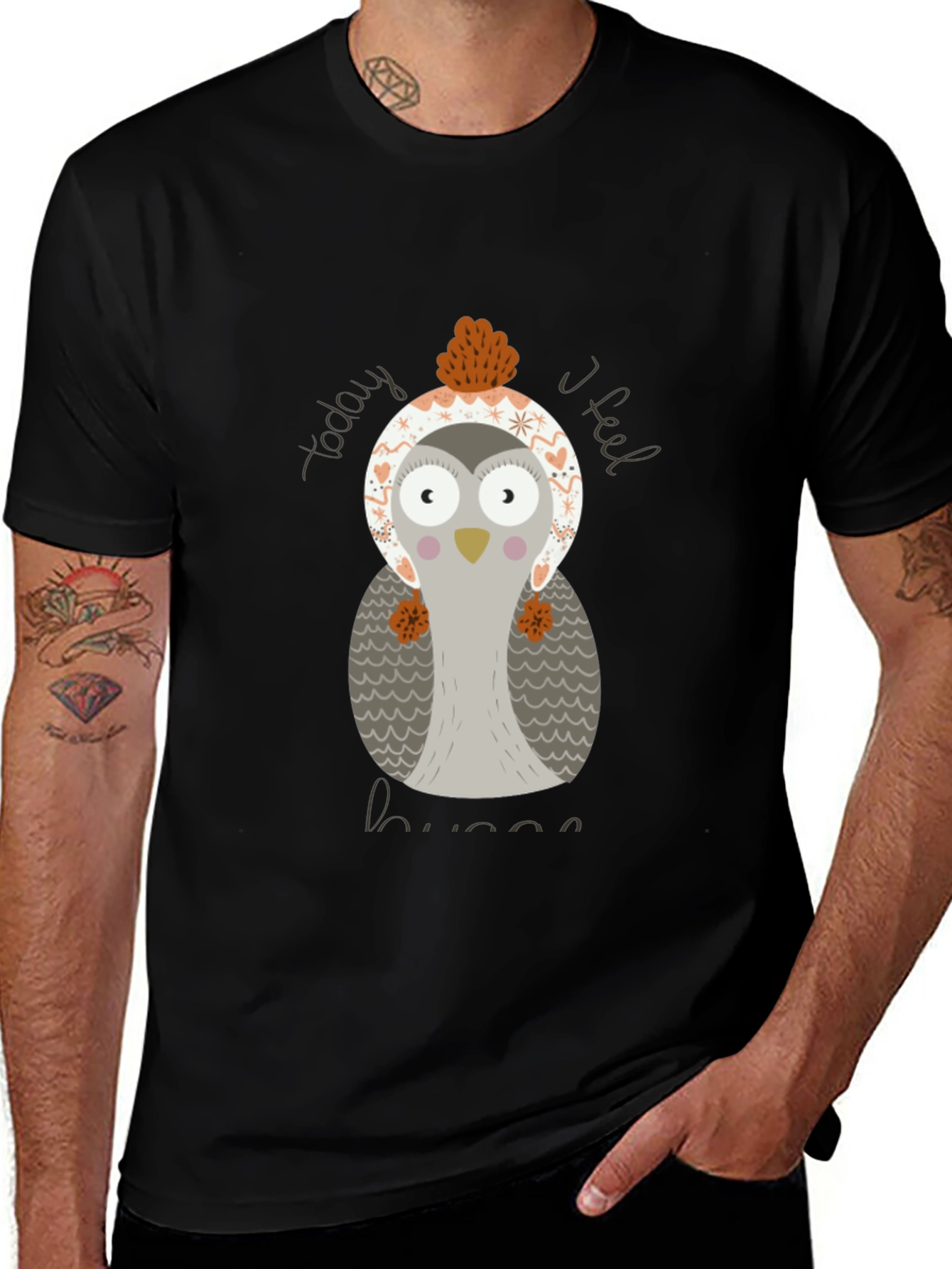 Cute Owl Graphic Tee - Today I Feel Hugs