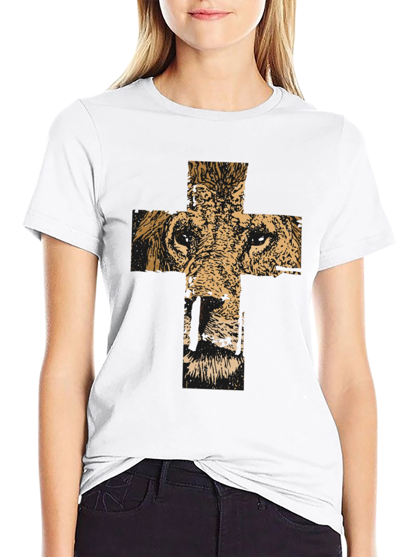 Lion Cross Graphic Black T-Shirt