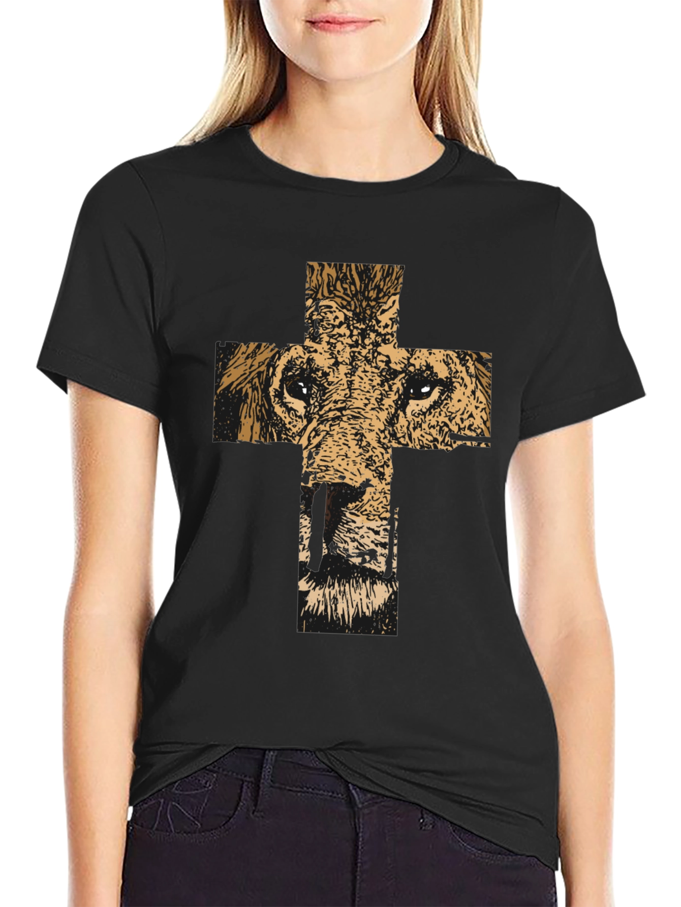 Lion Cross Graphic Black T-Shirt