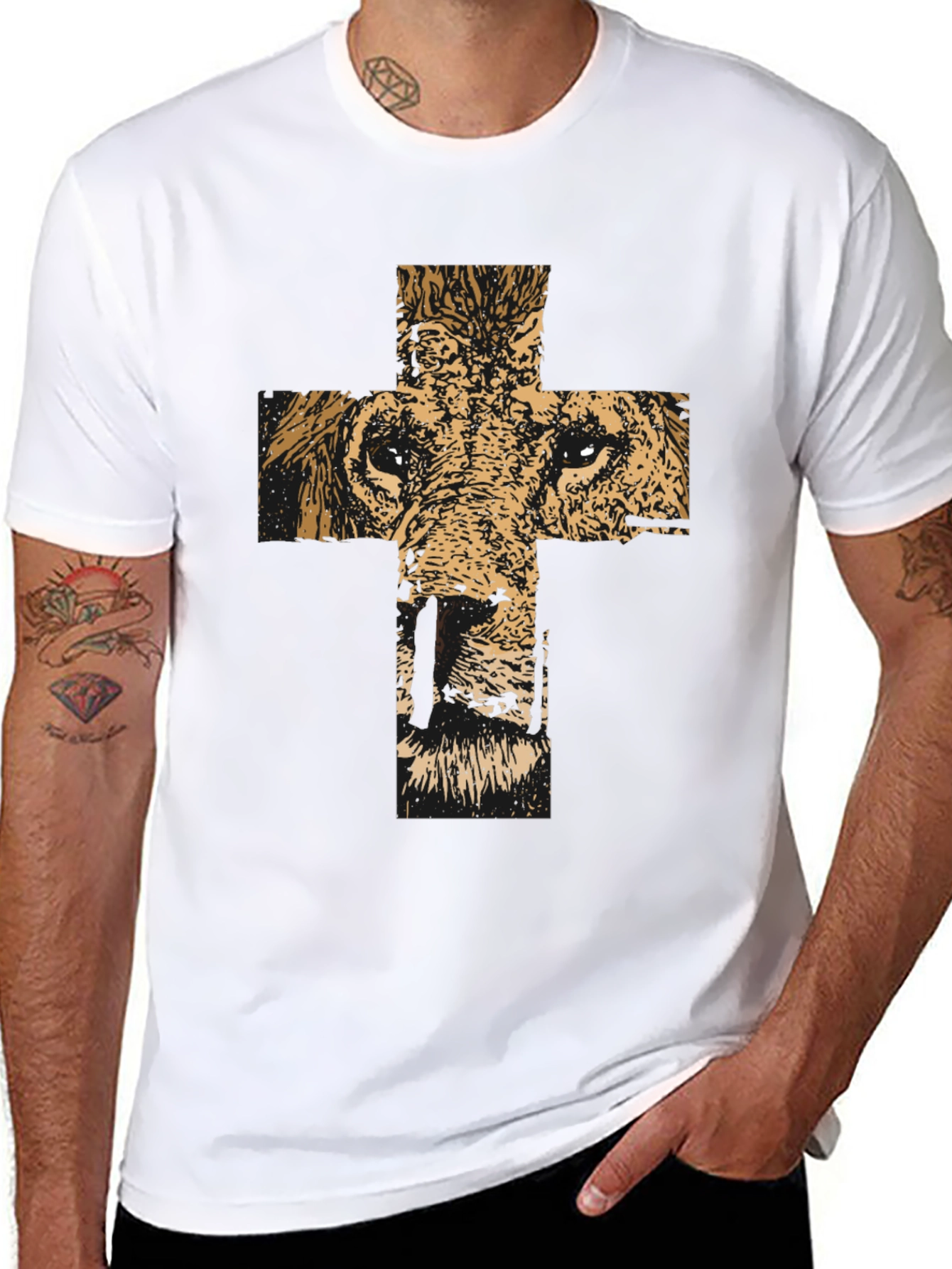 Lion Cross Graphic Black T-Shirt