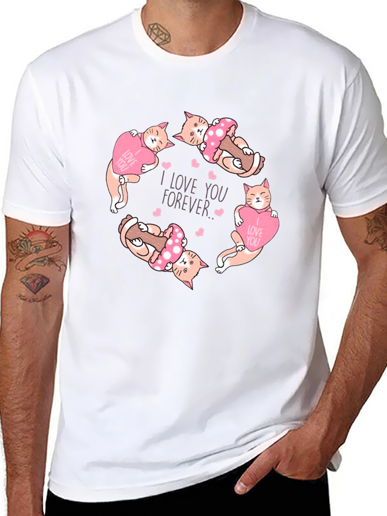 Cute Cats I Love You Forever Black T-Shirt