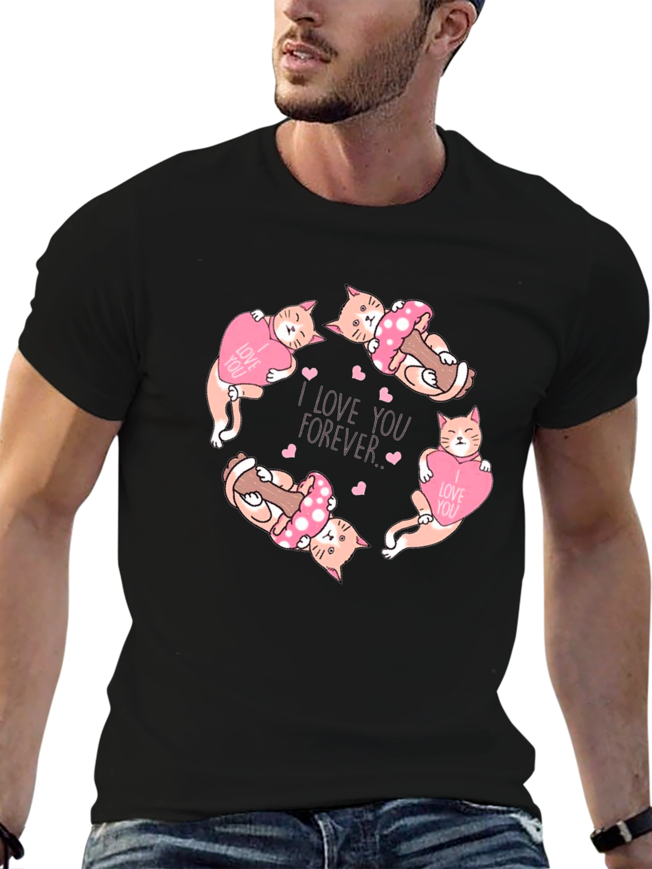 Cute Cats I Love You Forever Black T-Shirt