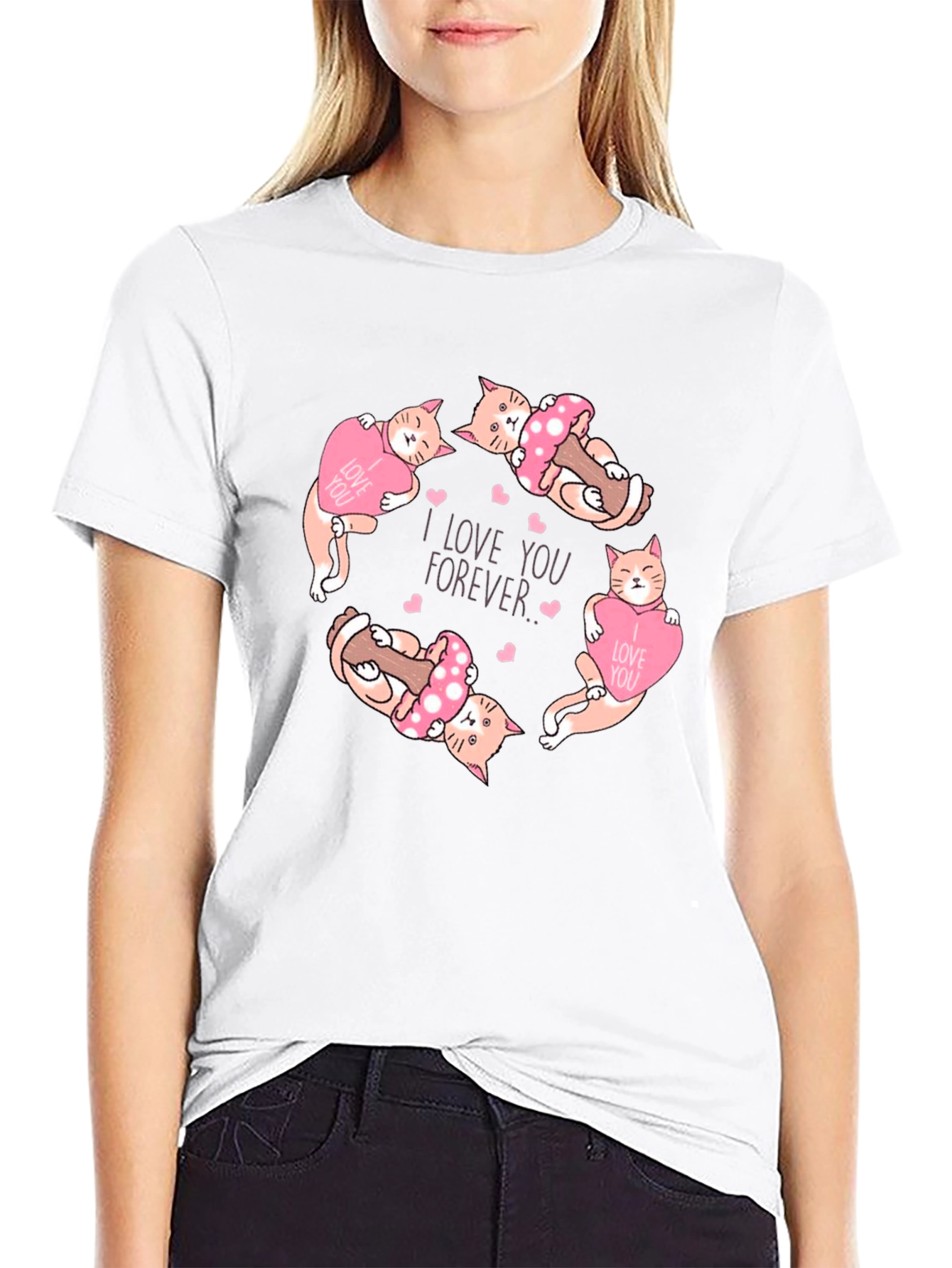 Cute Cats I Love You Forever Black T-Shirt