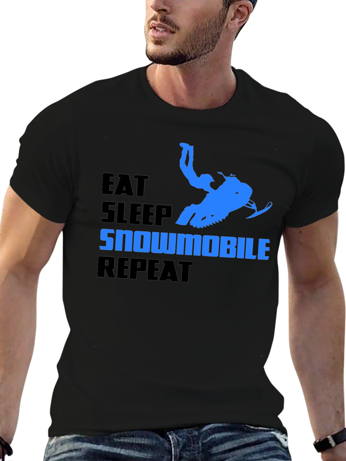 Eat Sleep Snowmobile Repeat Black T-Shirt