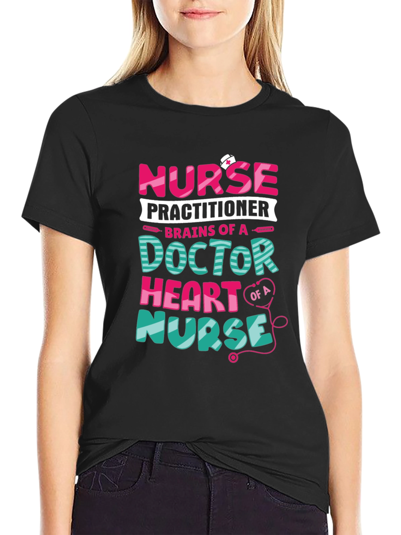 Nurse Practitioner Graphic Tee - Brains Heart Nurse