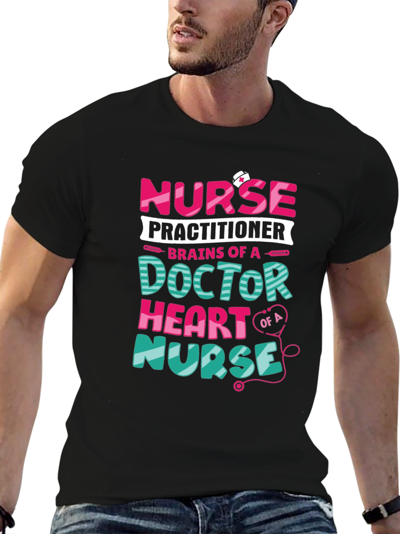 Nurse Practitioner Graphic Tee - Brains Heart Nurse