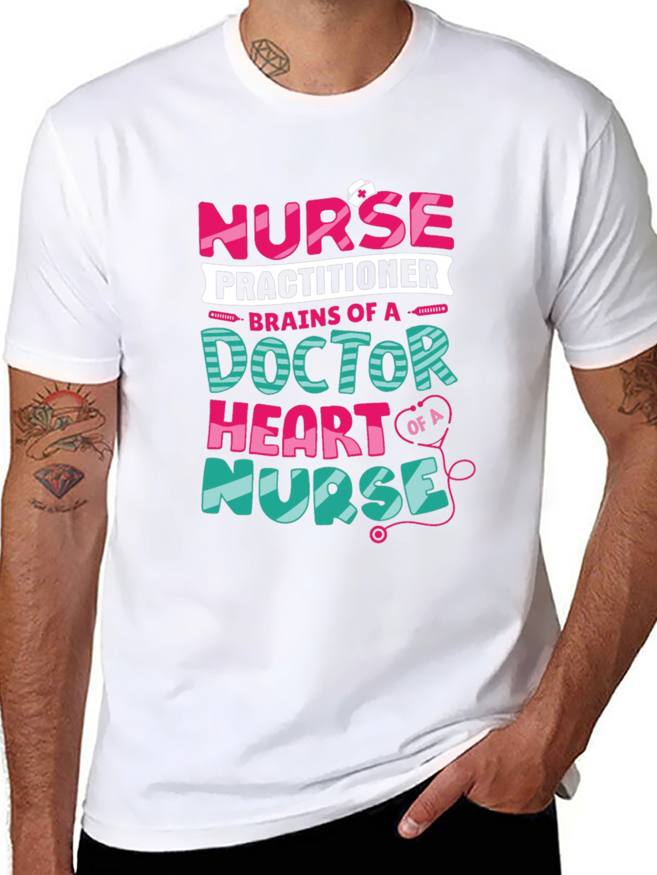 Nurse Practitioner Graphic Tee - Brains Heart Nurse