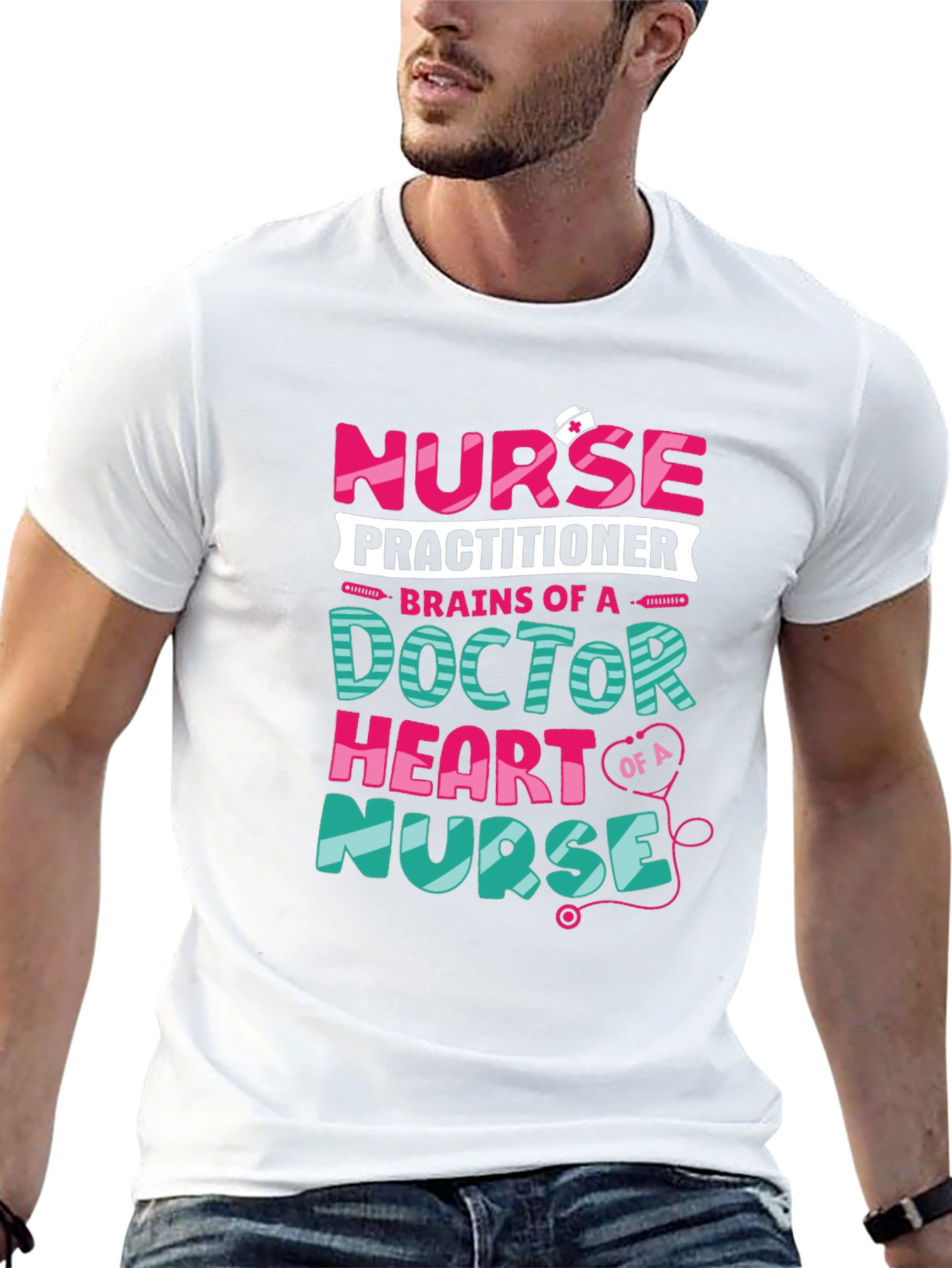 Nurse Practitioner Graphic Tee - Brains Heart Nurse