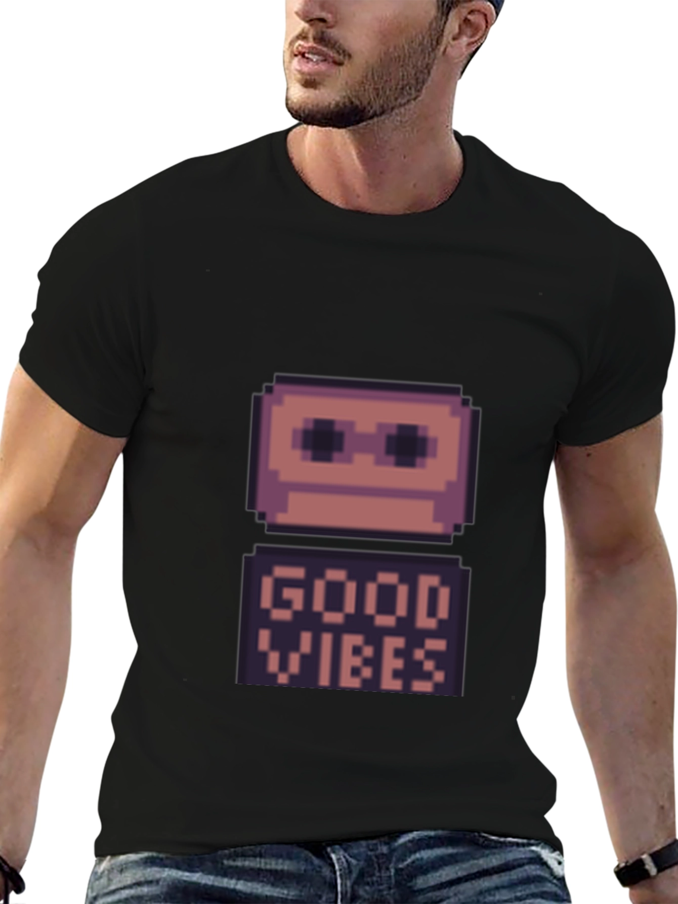 Retro Pixel Good Vibes T-Shirt - Black