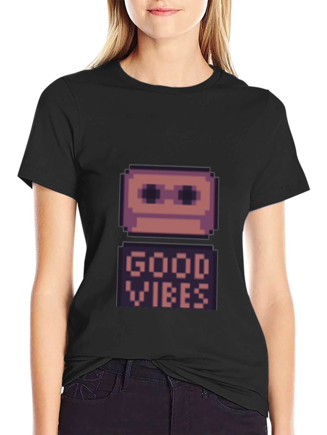Retro Pixel Good Vibes T-Shirt - Black