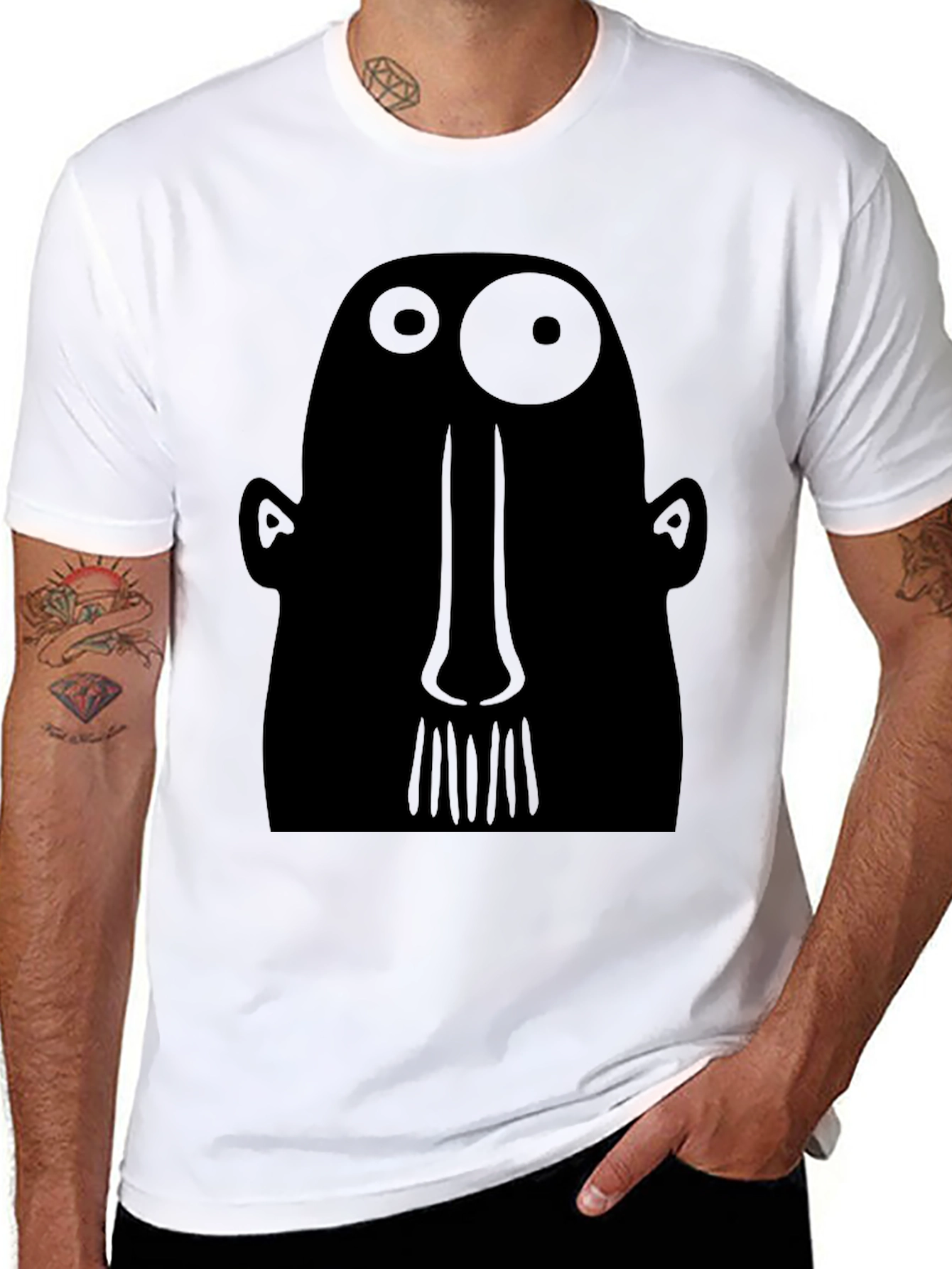 Abstract Face Graphic Tee - Black Cotton T-Shirt