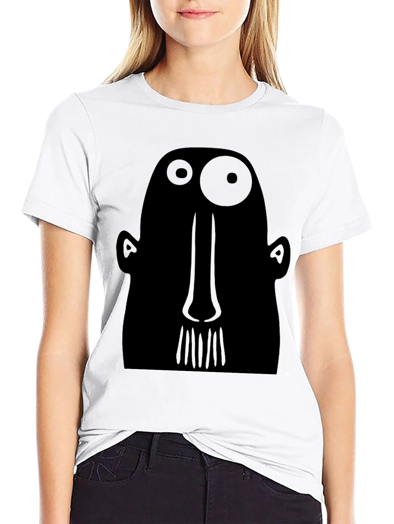 Abstract Face Graphic Tee - Black Cotton T-Shirt