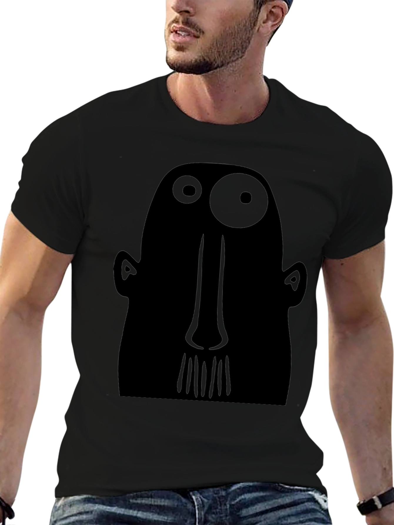 Abstract Face Graphic Tee - Black Cotton T-Shirt
