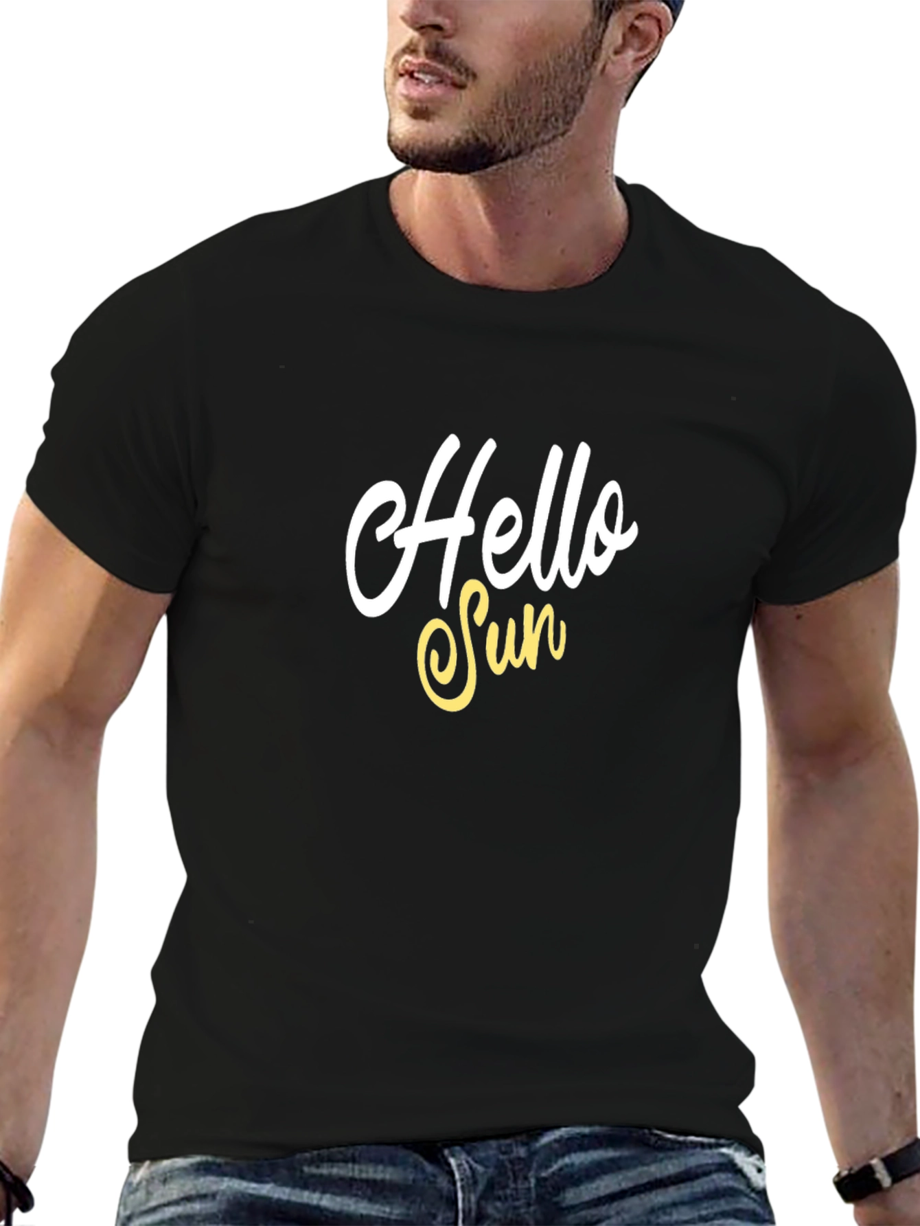 Hello Sun Graphic T-Shirt - Black Cotton Blend Tee