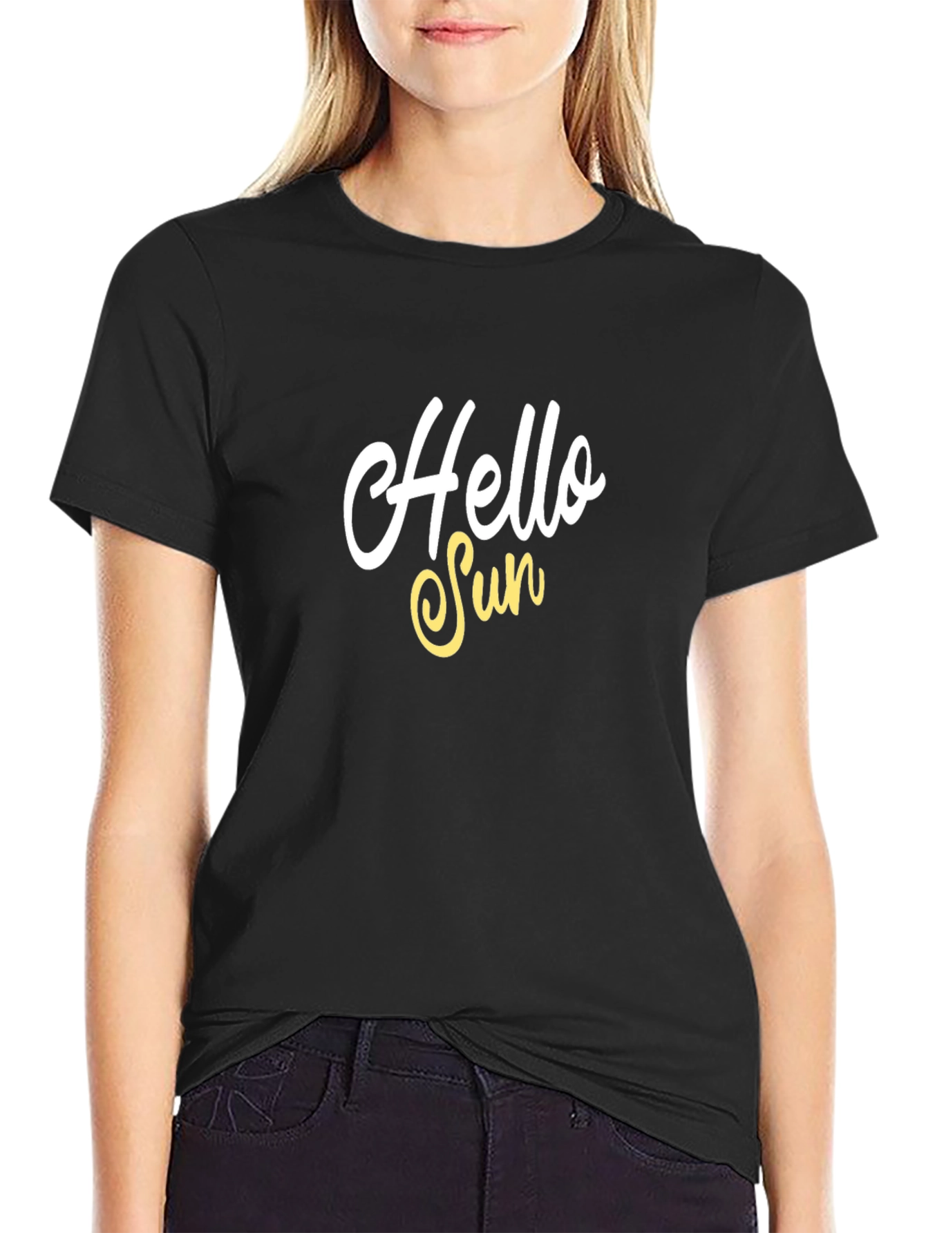 Hello Sun Graphic T-Shirt - Black Cotton Blend Tee