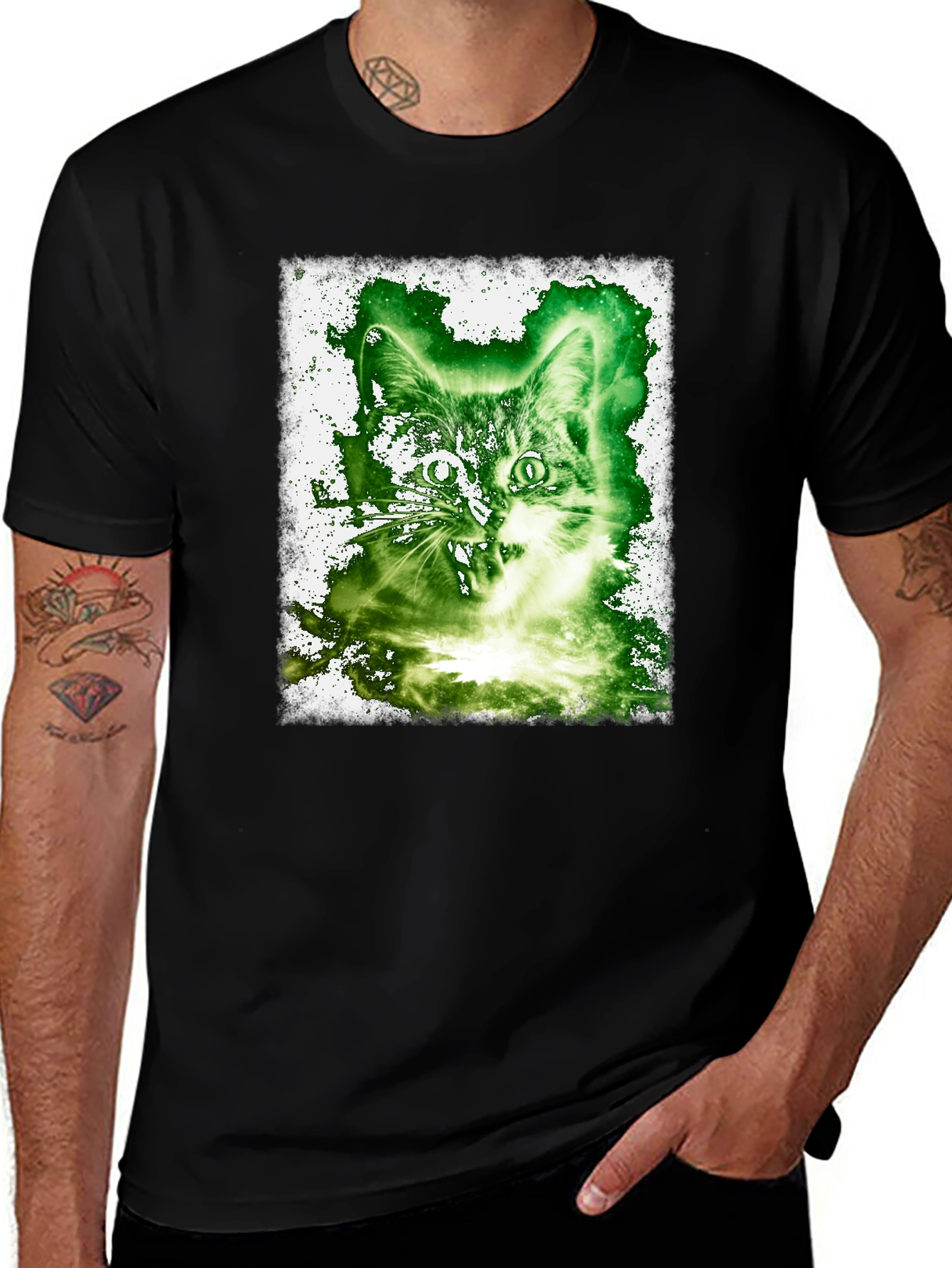 Cat Graphic Tee - Black Cotton Blend