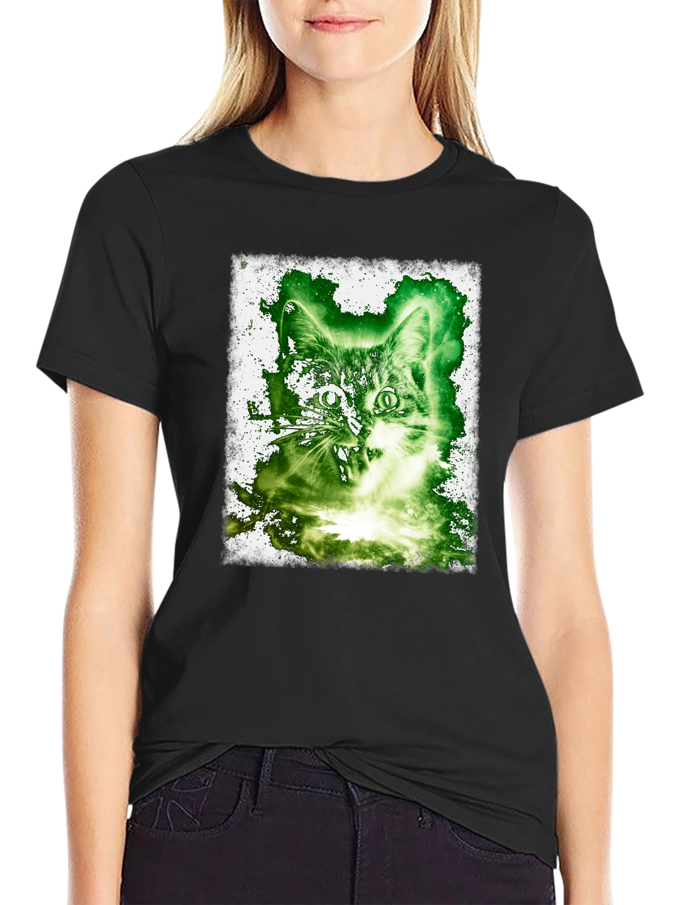 Cat Graphic Tee - Black Cotton Blend