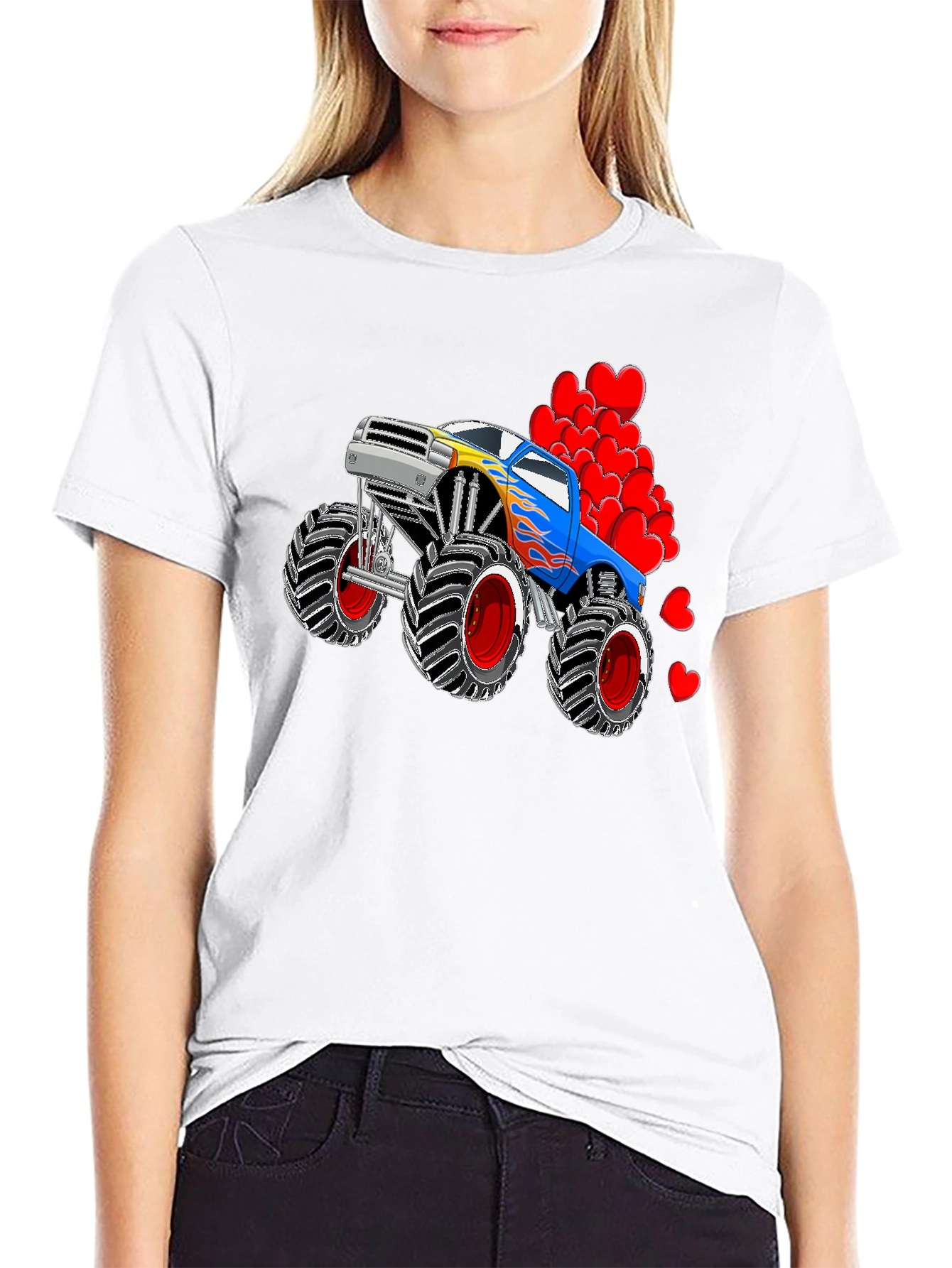 Monster Truck Love Valentines Day Graphic Tee