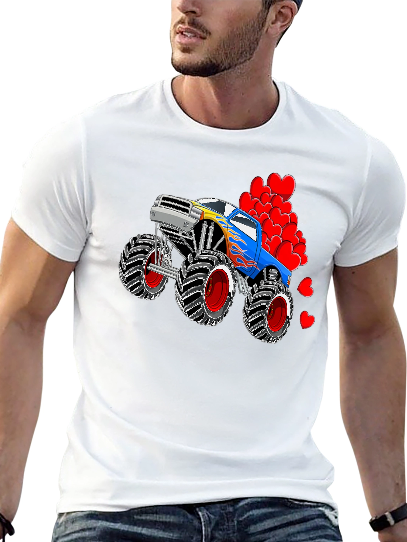 Monster Truck Love Valentines Day Graphic Tee