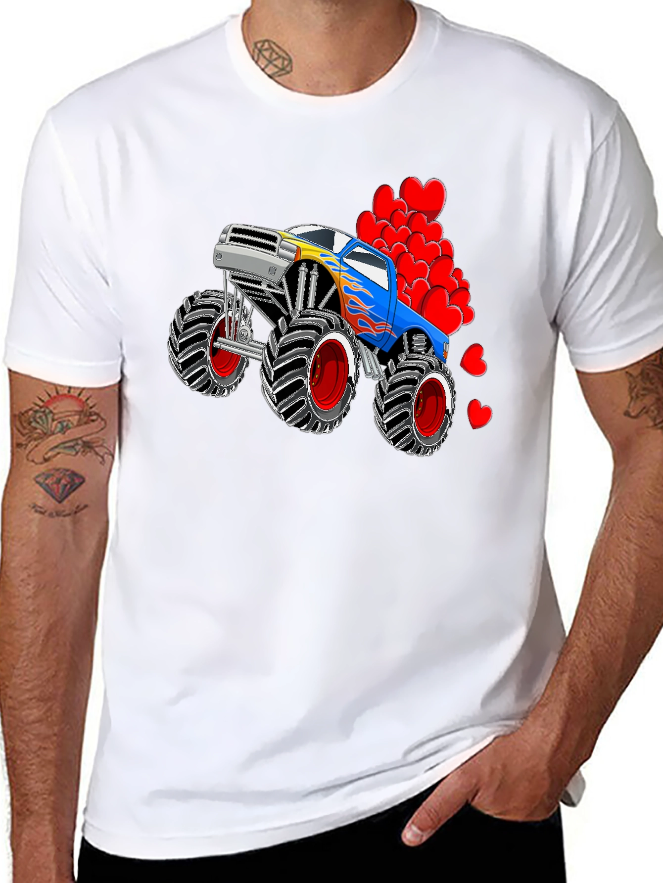 Monster Truck Love Valentines Day Graphic Tee