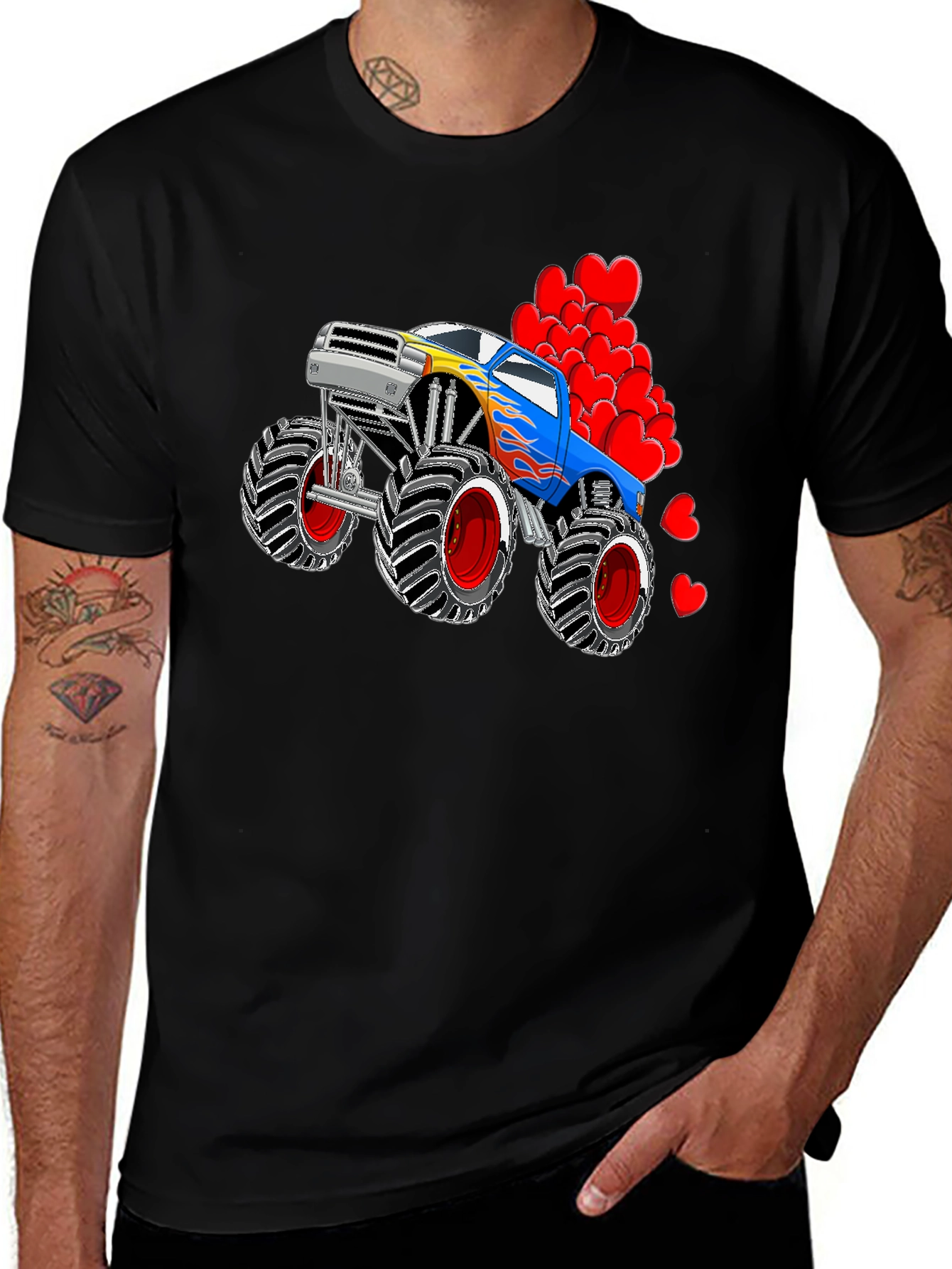 Monster Truck Love Valentines Day Graphic Tee