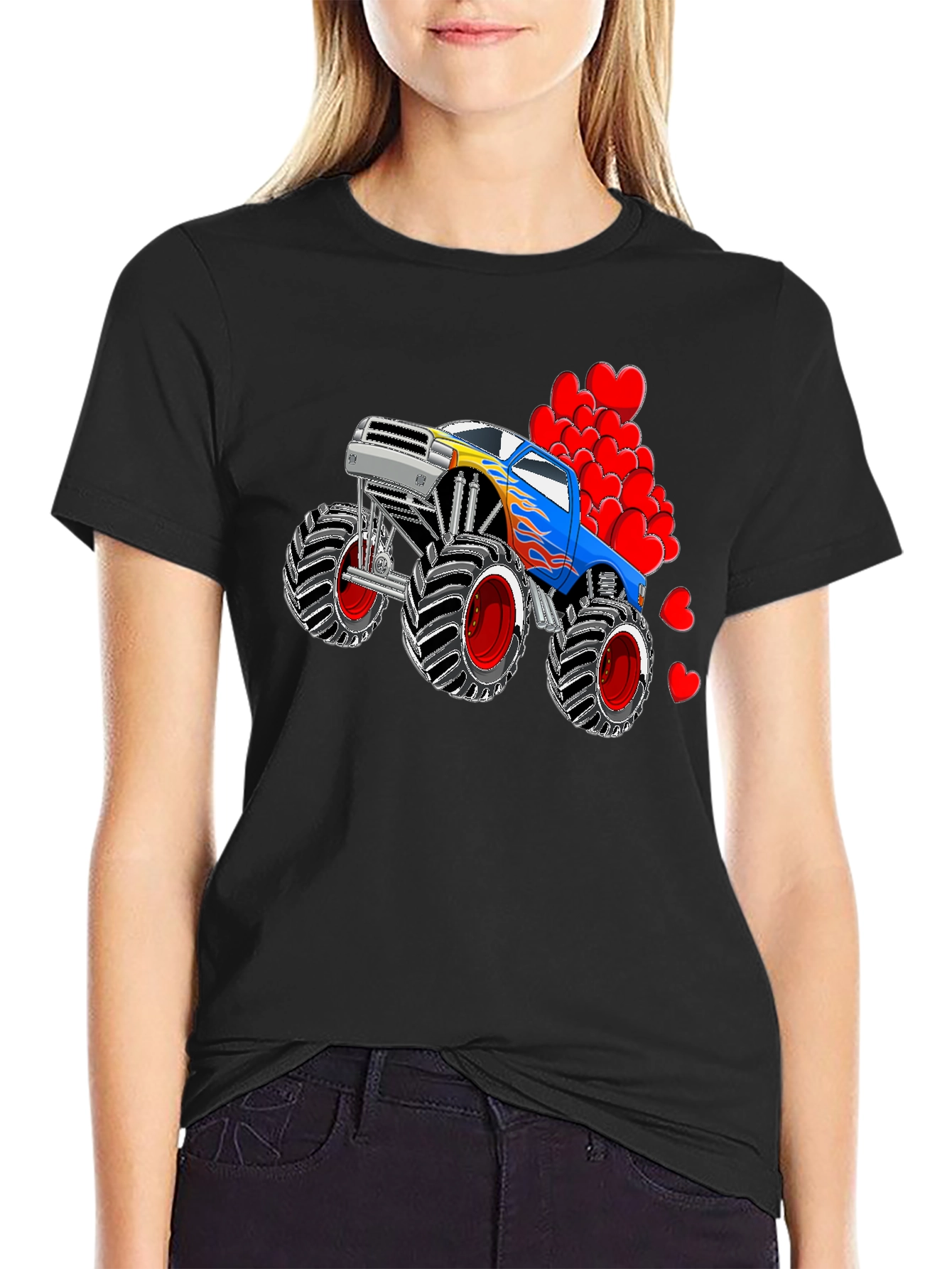 Monster Truck Love Valentines Day Graphic Tee