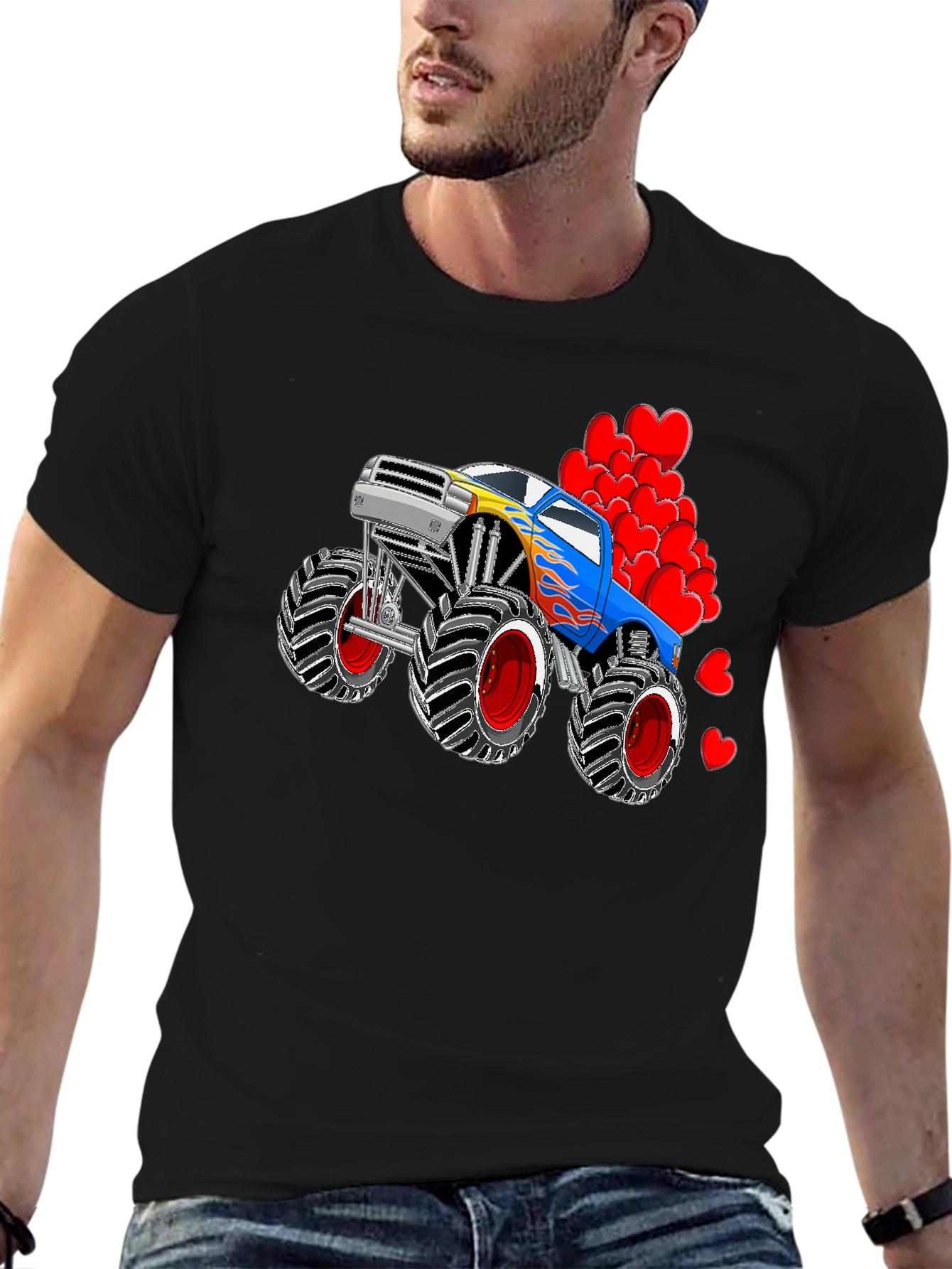 Monster Truck Love Valentines Day Graphic Tee