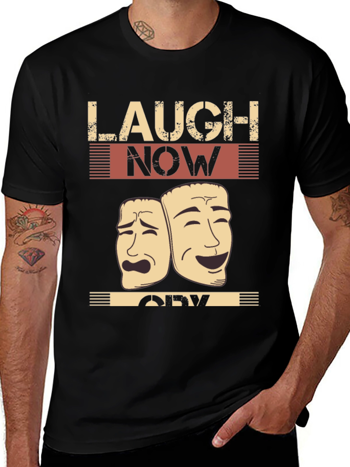 Laugh Now Cry Later Drama Masks Graphic Tee