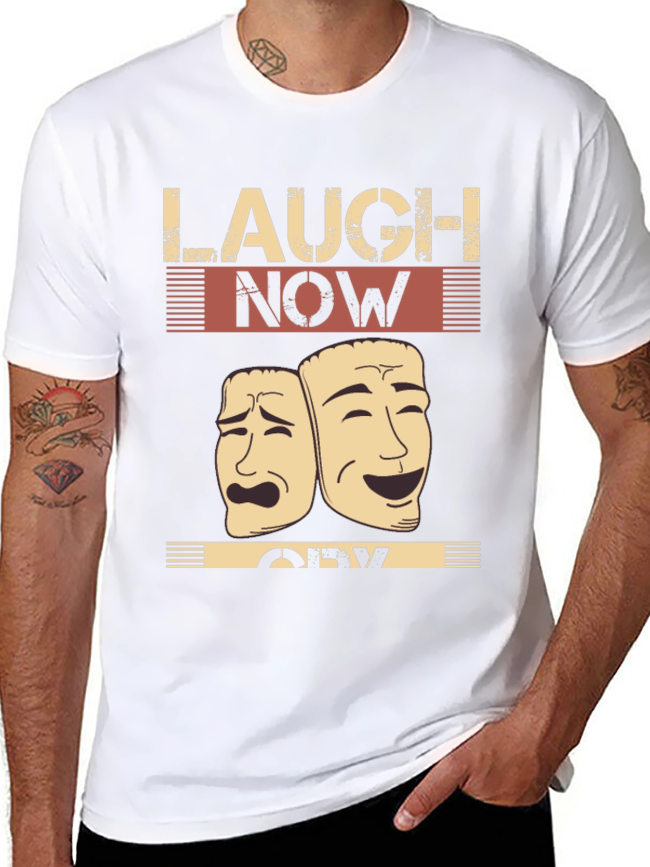 Laugh Now Cry Later Drama Masks Graphic Tee
