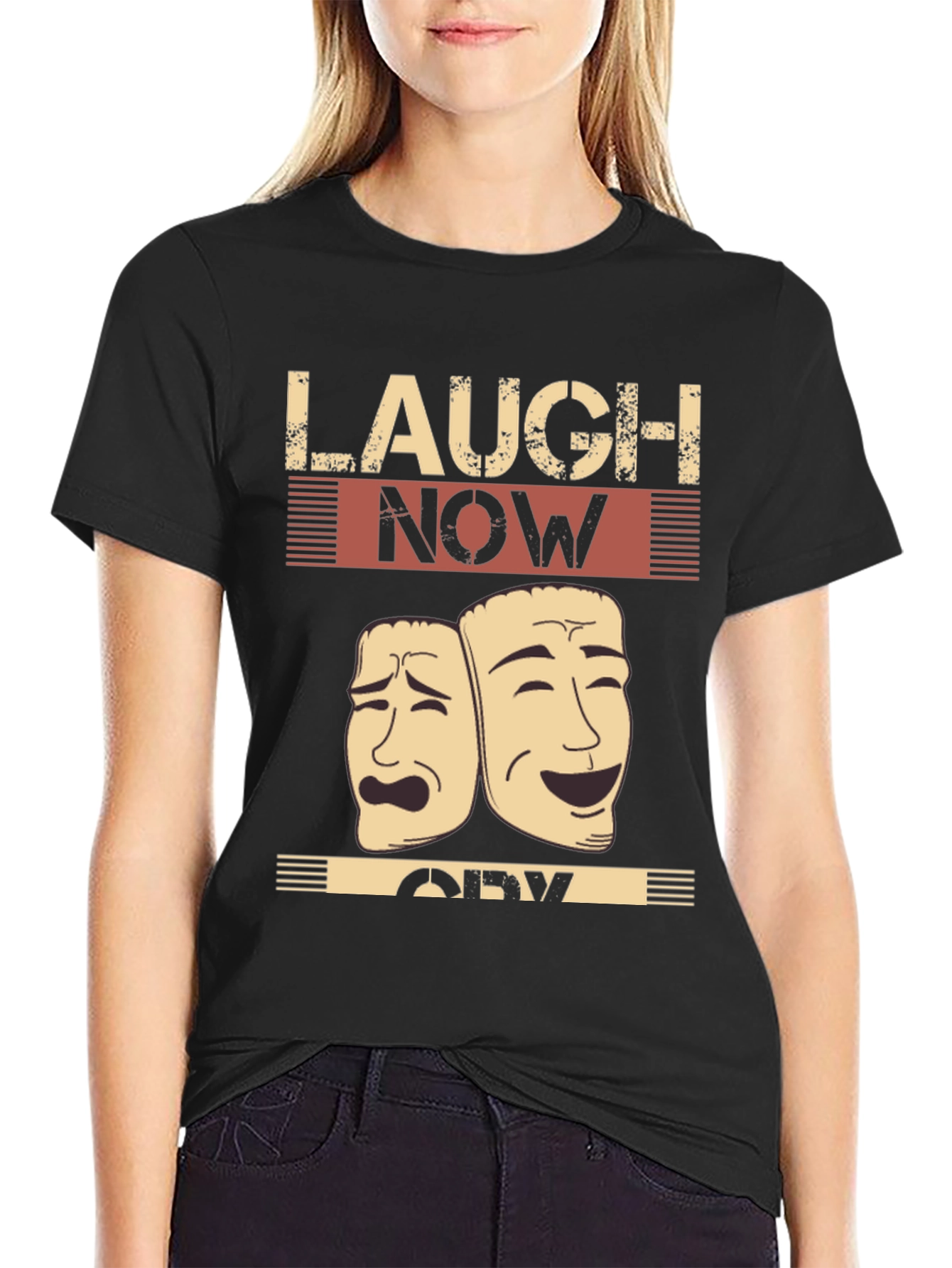 Laugh Now Cry Later Drama Masks Graphic Tee