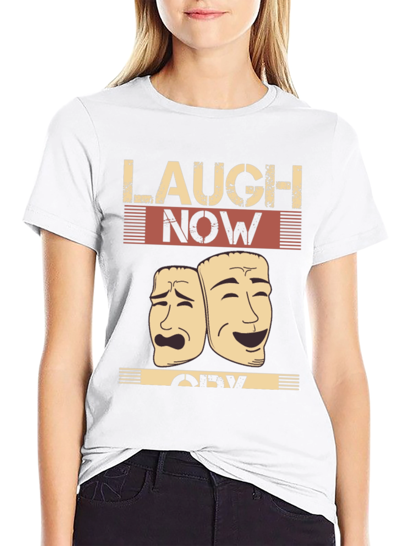 Laugh Now Cry Later Drama Masks Graphic Tee