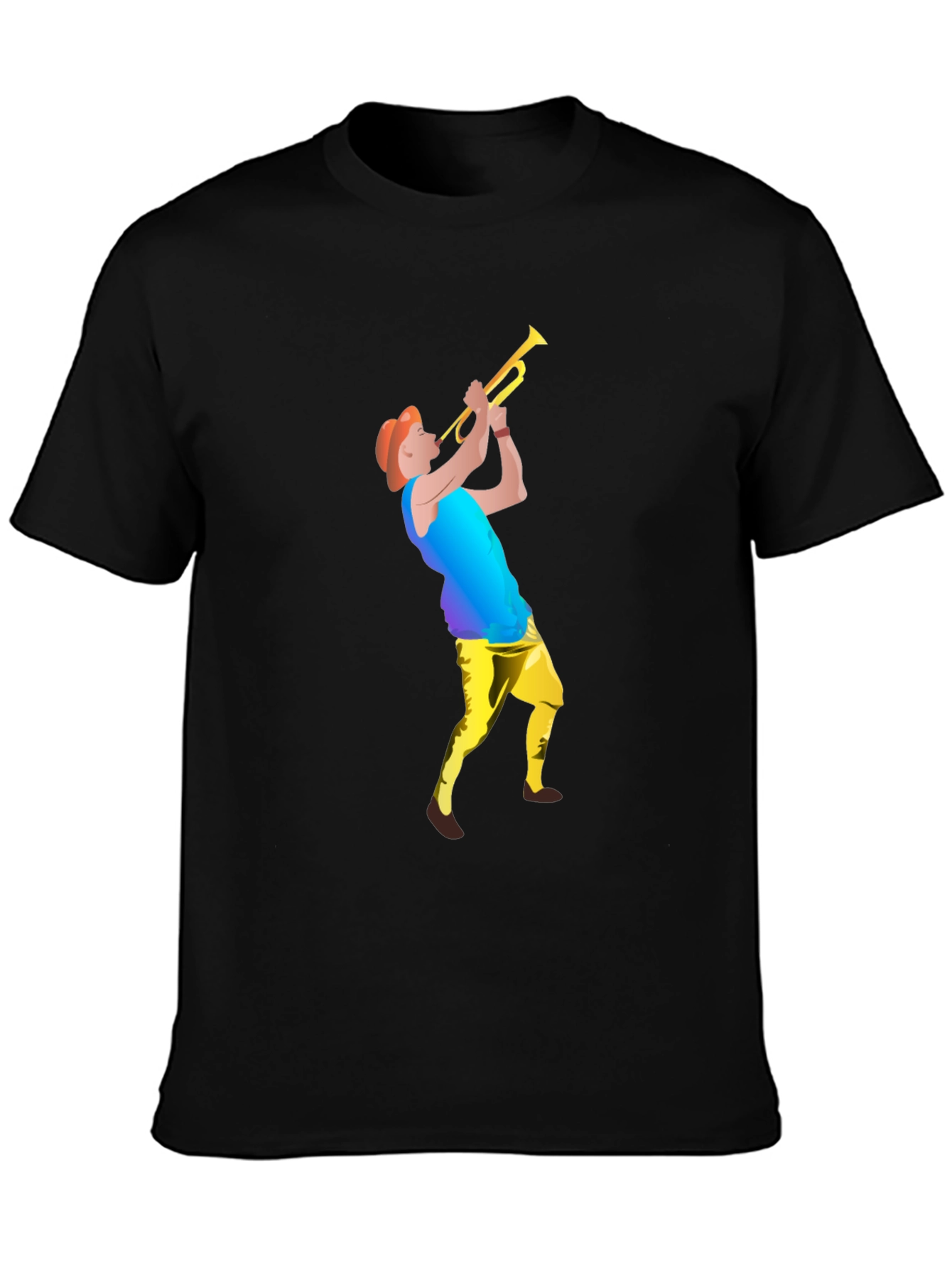 Black T-Shirt with Trumpet Player Graphic