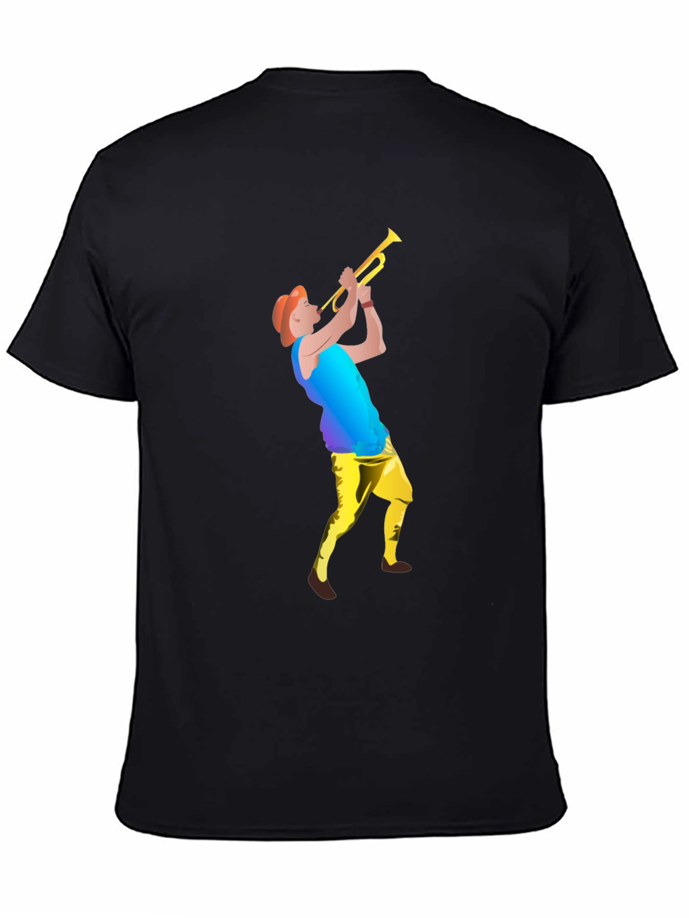 Black T-Shirt with Trumpet Player Graphic