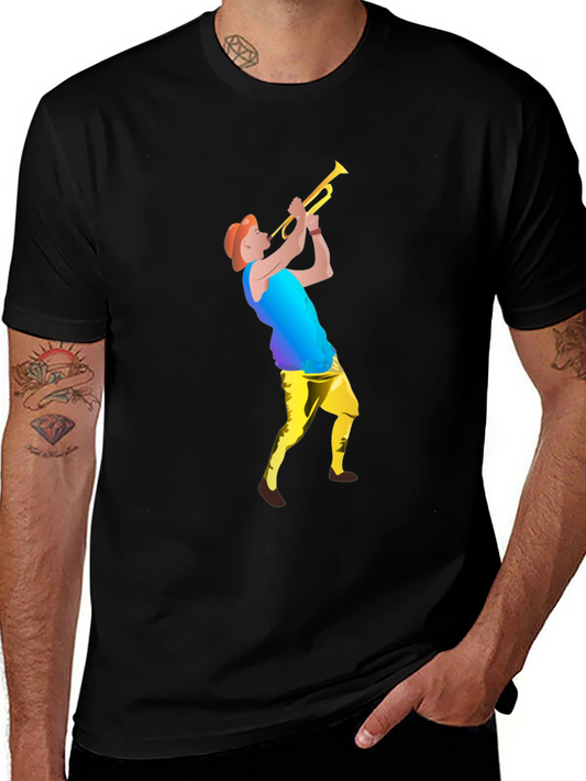 Black T-Shirt with Trumpet Player Graphic