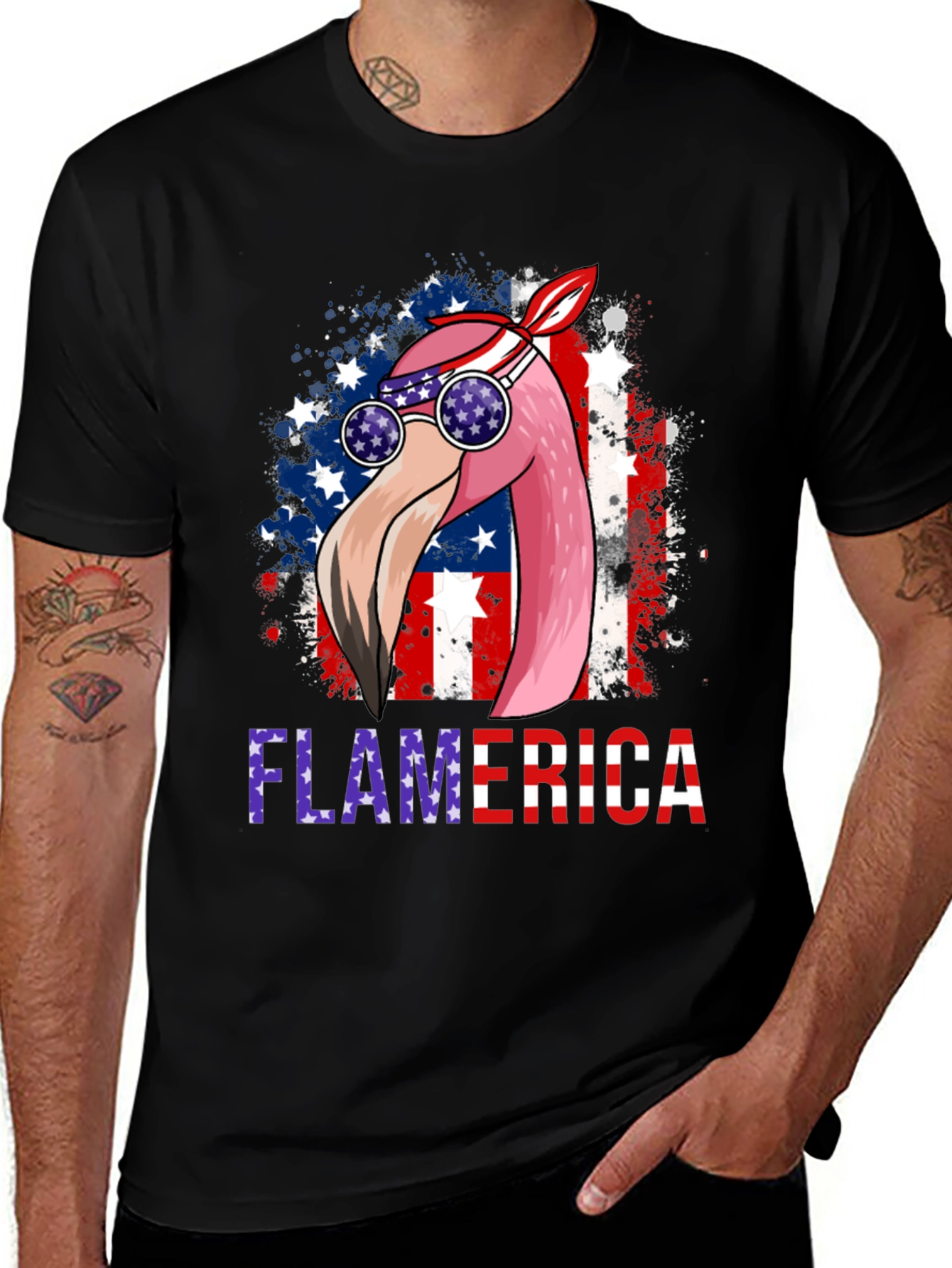 Flamerica T-Shirt Patriotic Flamingo USA