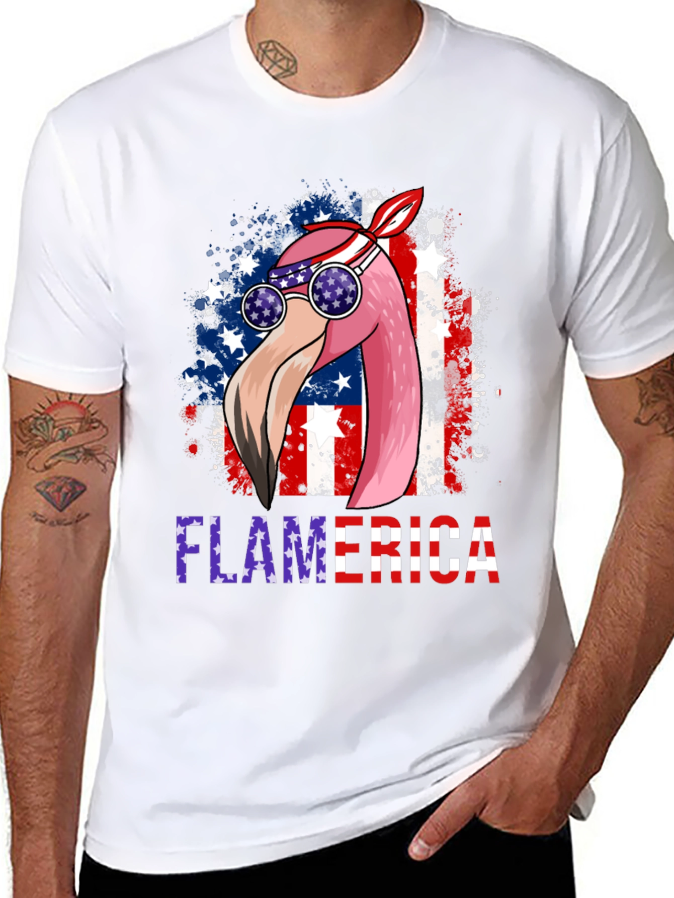 Flamerica T-Shirt Patriotic Flamingo USA