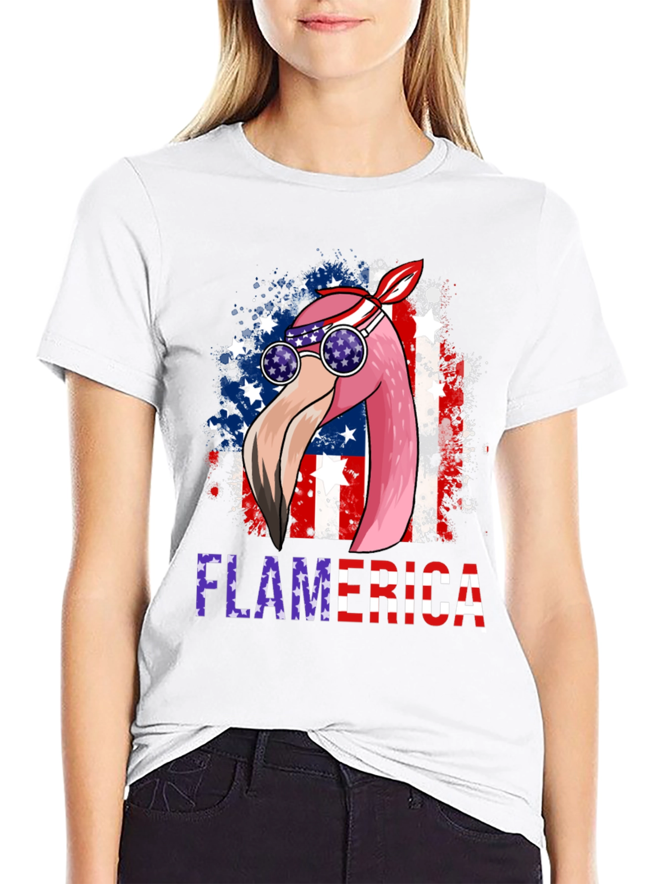 Flamerica T-Shirt Patriotic Flamingo USA