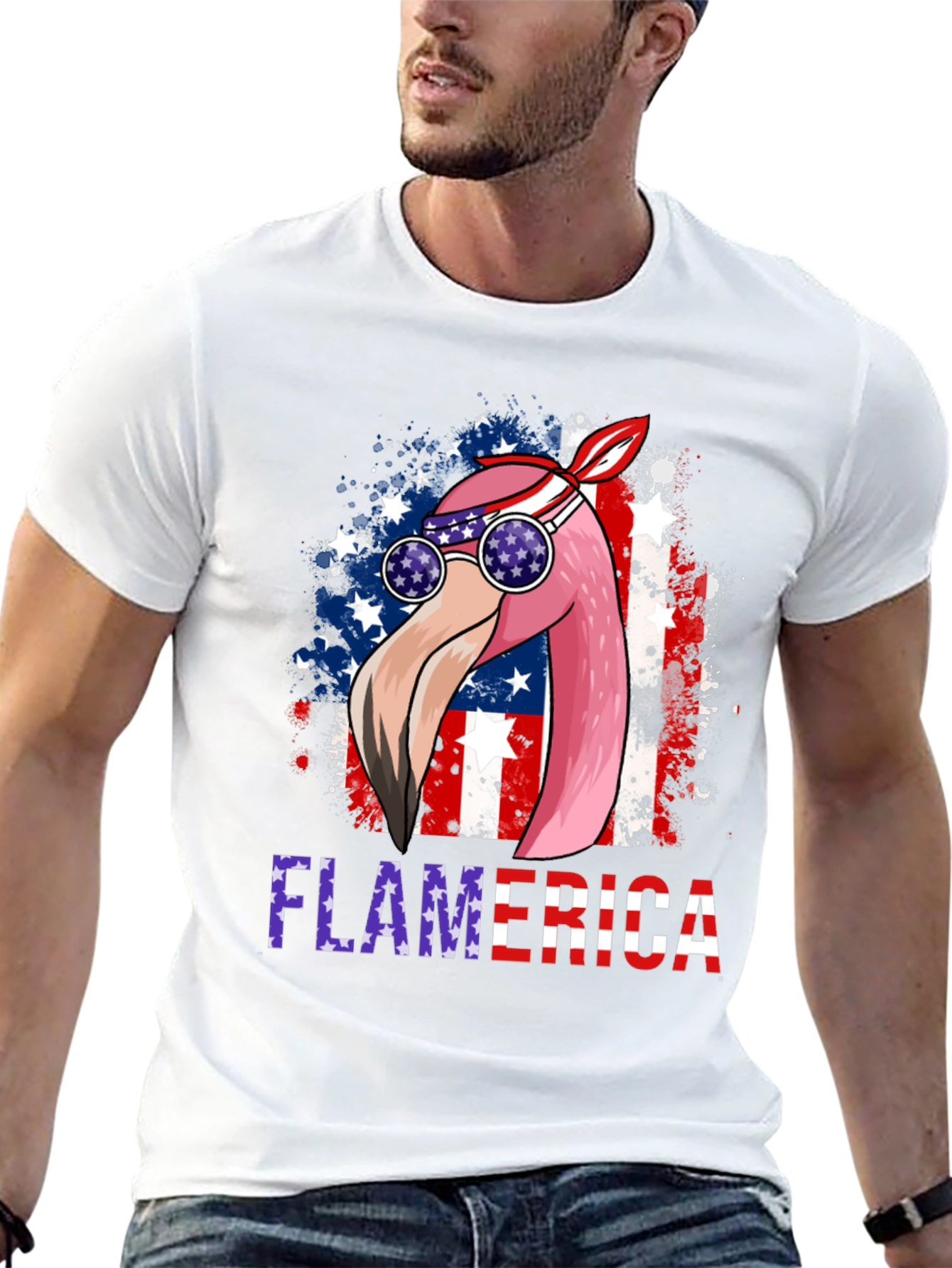 Flamerica T-Shirt Patriotic Flamingo USA