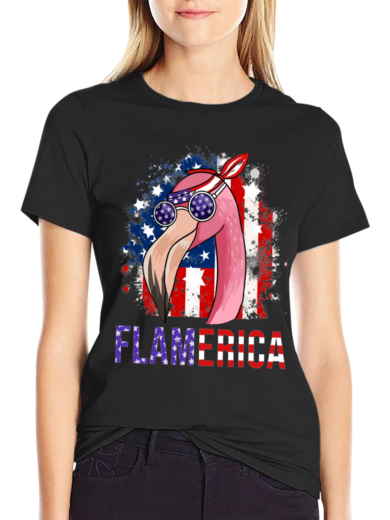 Flamerica T-Shirt Patriotic Flamingo USA
