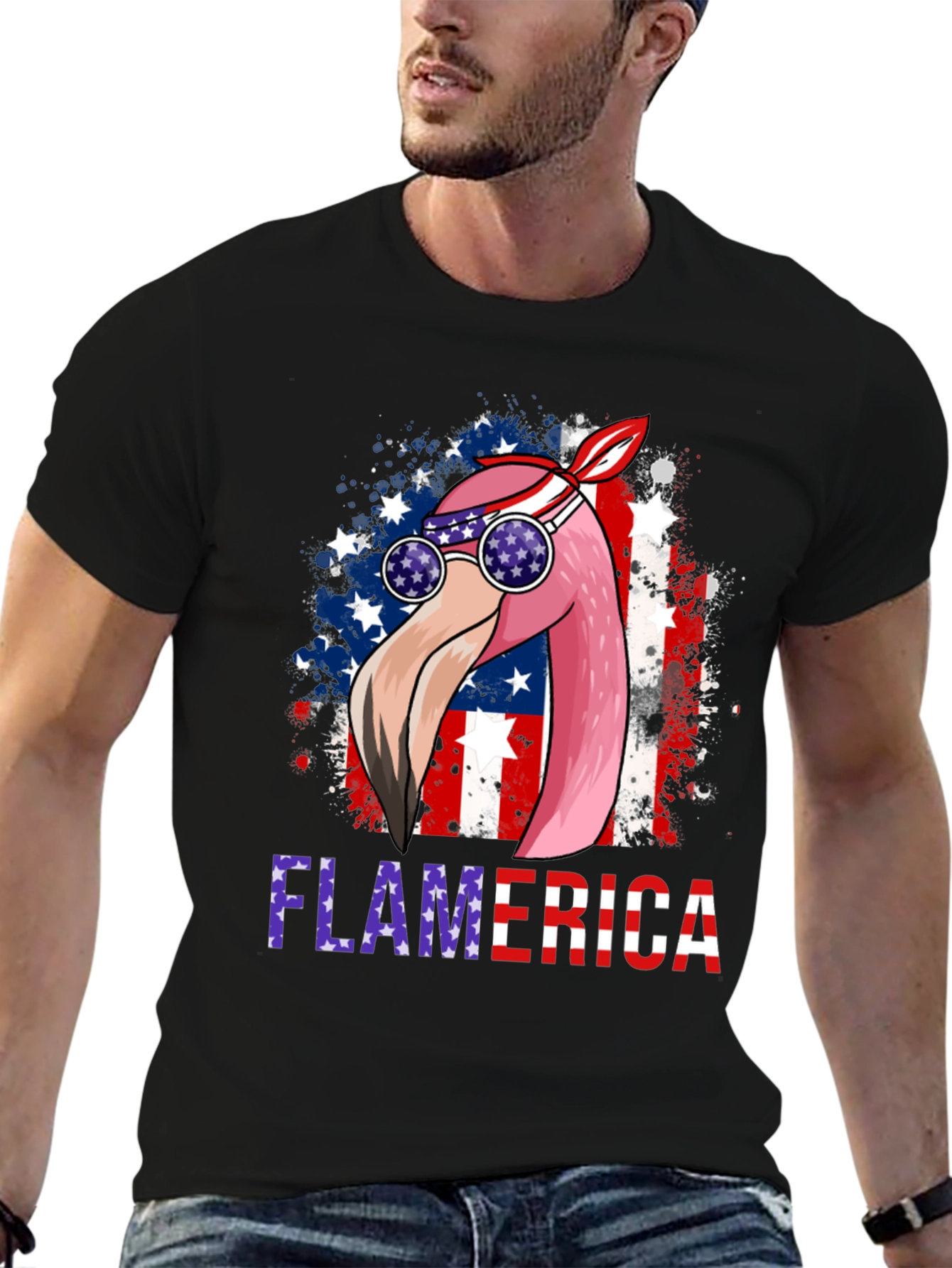 Flamerica T-Shirt Patriotic Flamingo USA