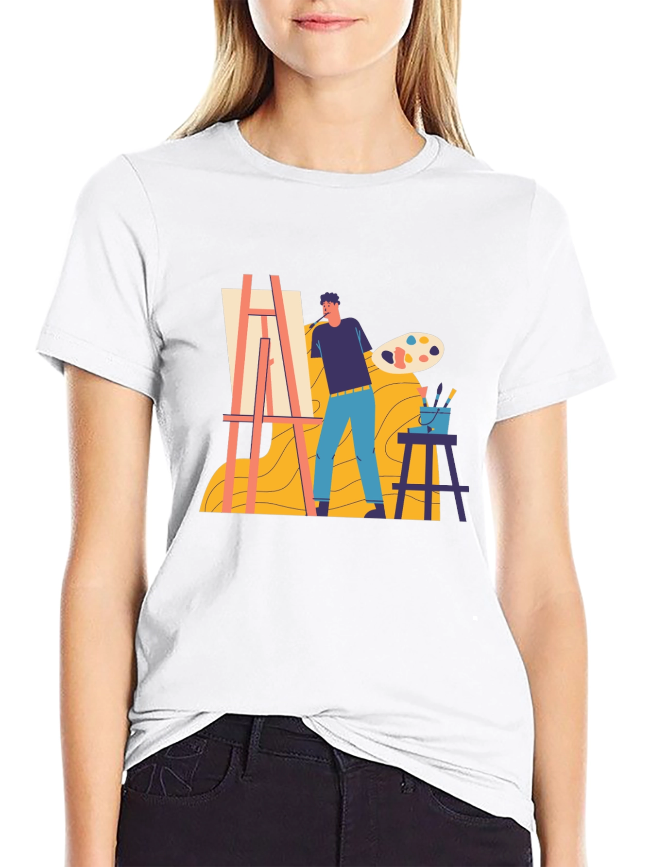 Artist Painting Graphic Tee - Creative Expression