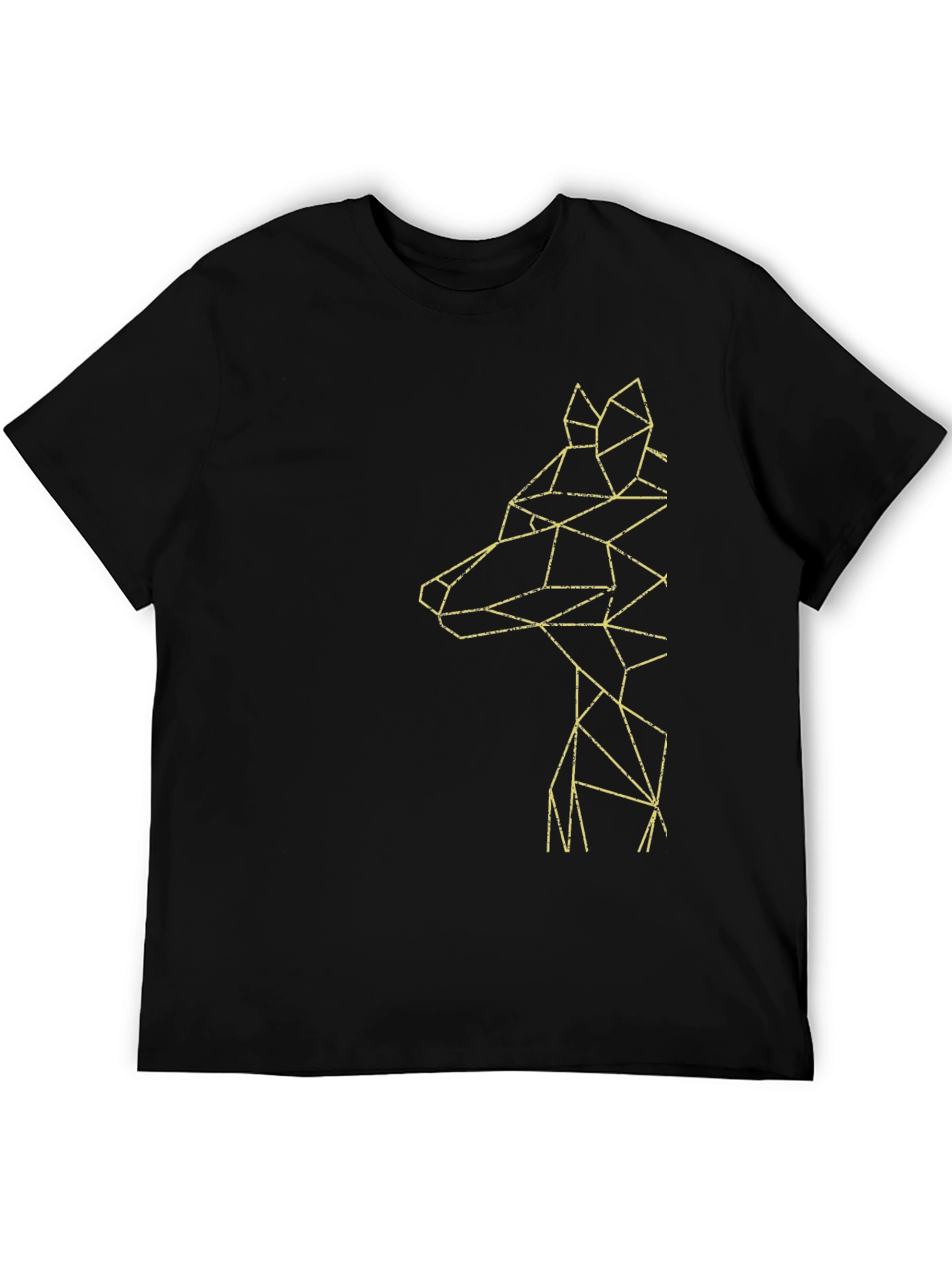 Geometric Wolf Graphic Tee - Modern Mens Black T-Shirt