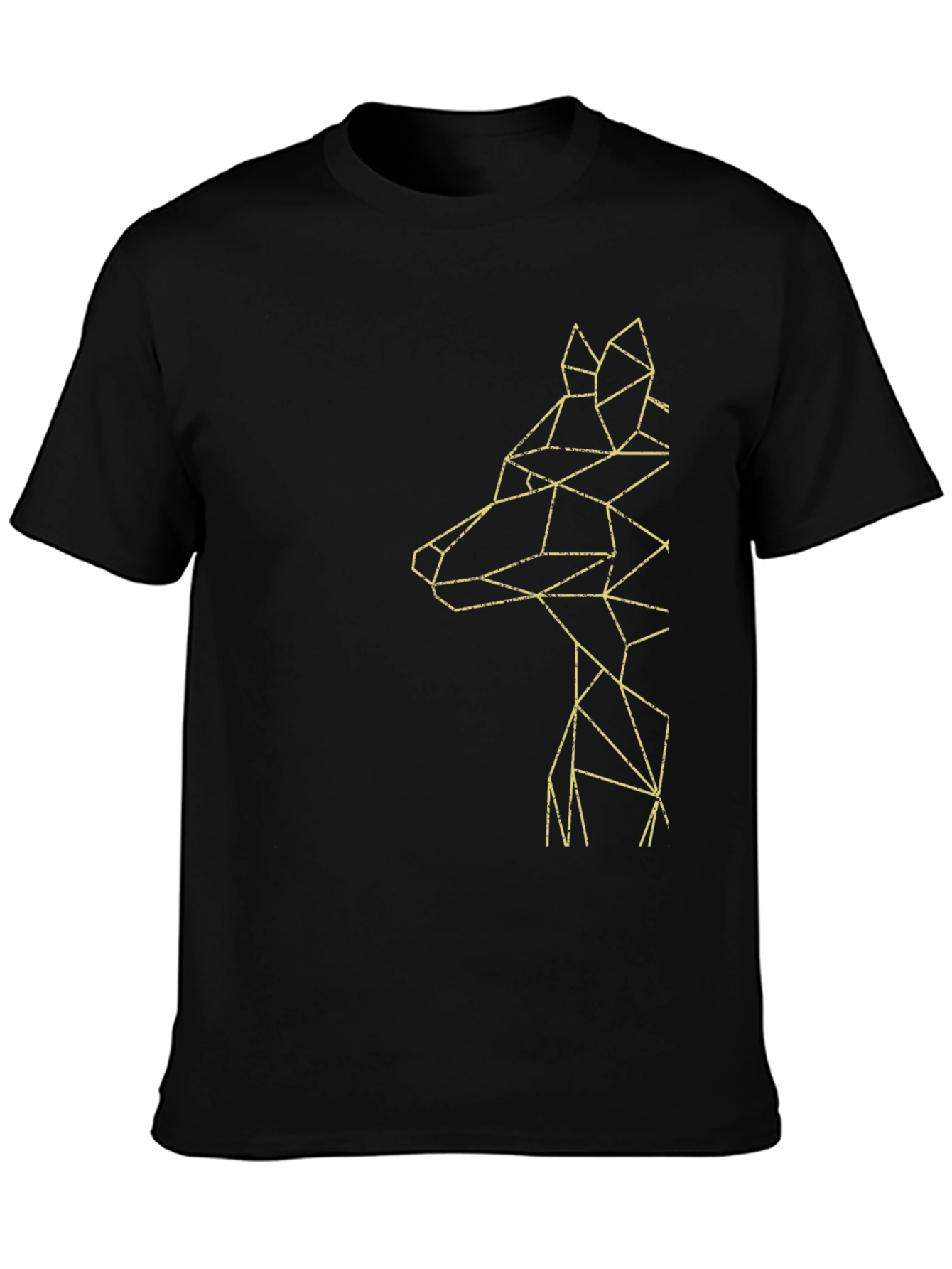 Geometric Wolf Graphic Tee - Modern Mens Black T-Shirt