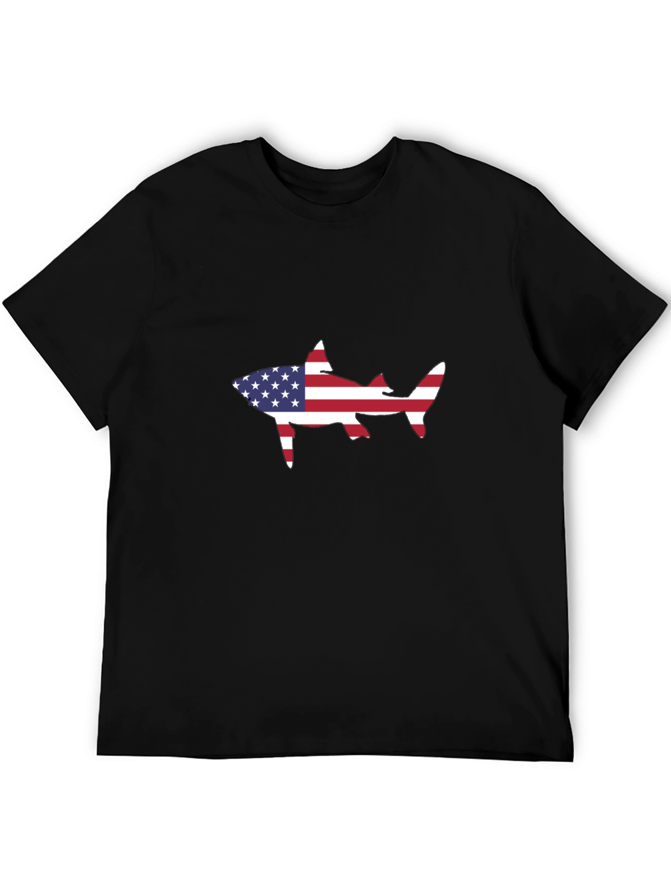 American Flag Shark Black T-Shirt