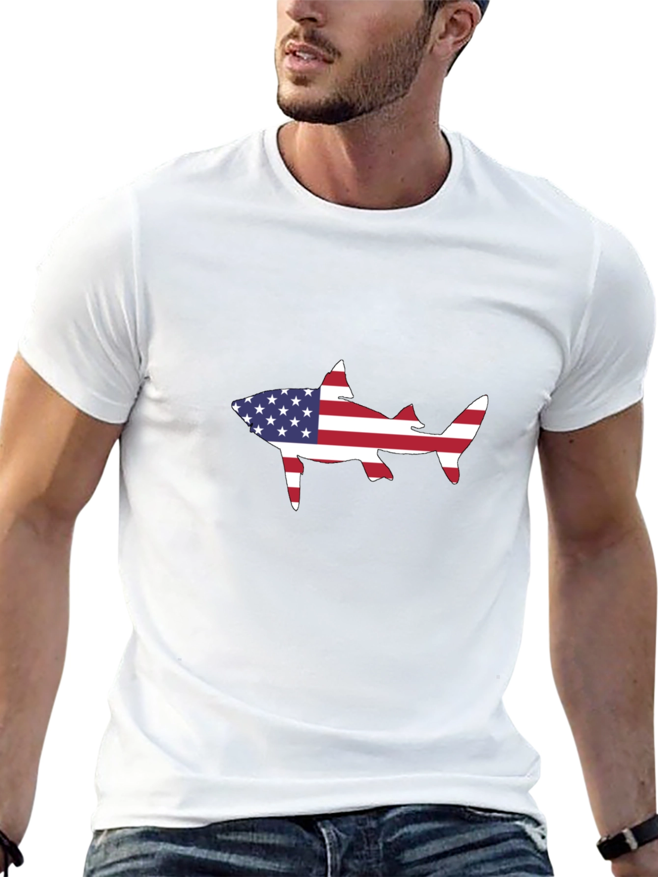 American Flag Shark Black T-Shirt