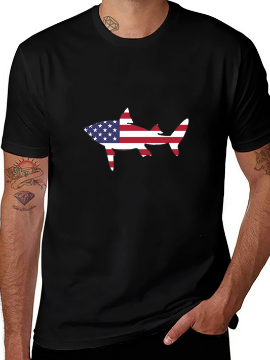 American Flag Shark Black T-Shirt