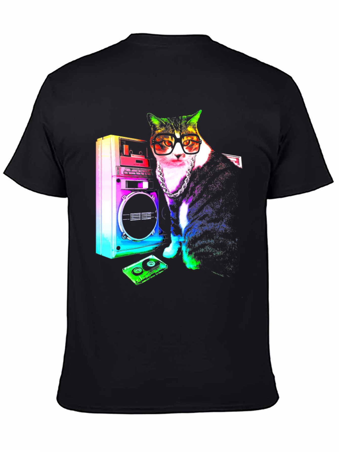 Retro Cat Boombox Graphic T-Shirt