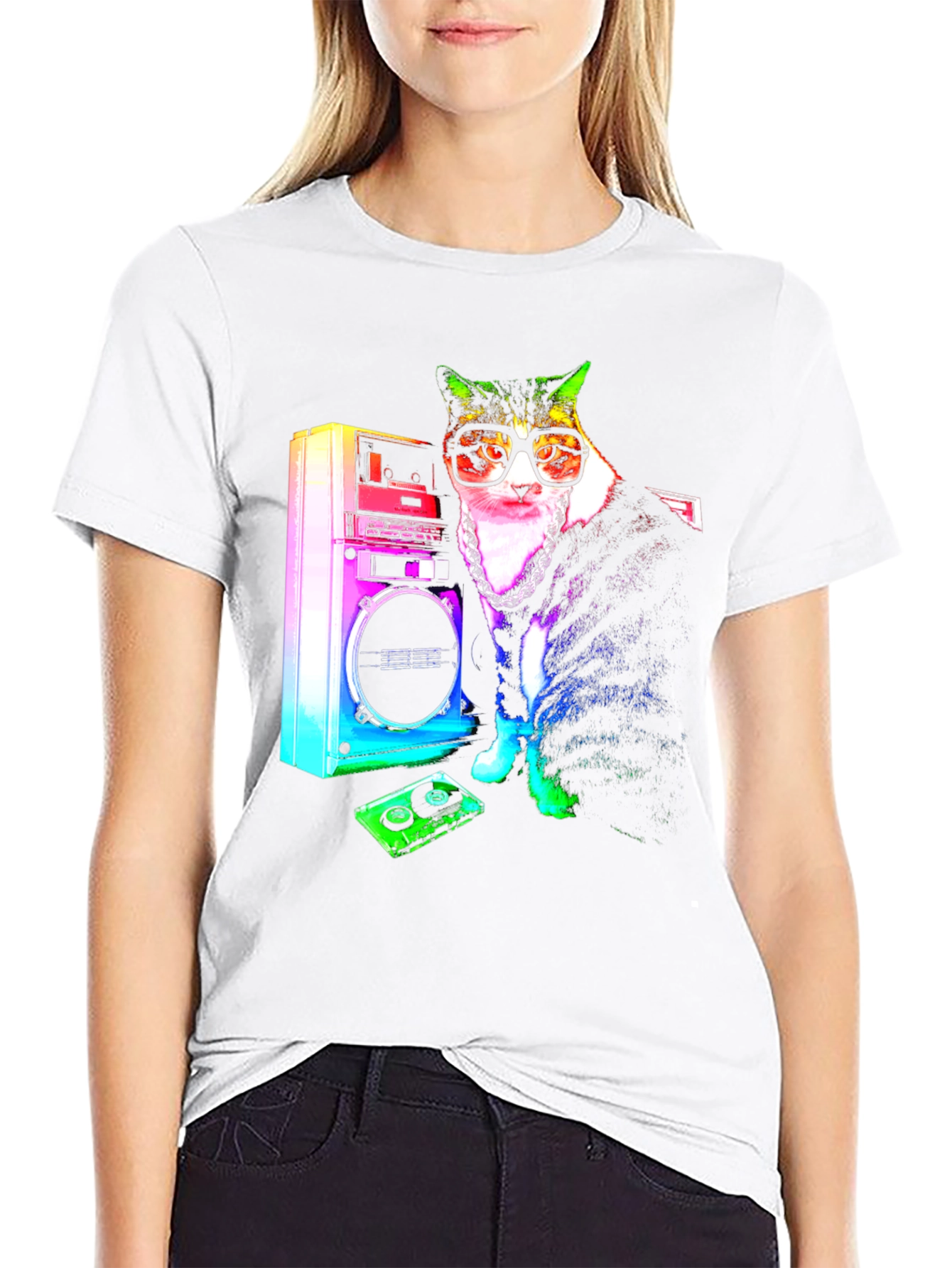 Retro Cat Boombox Graphic T-Shirt