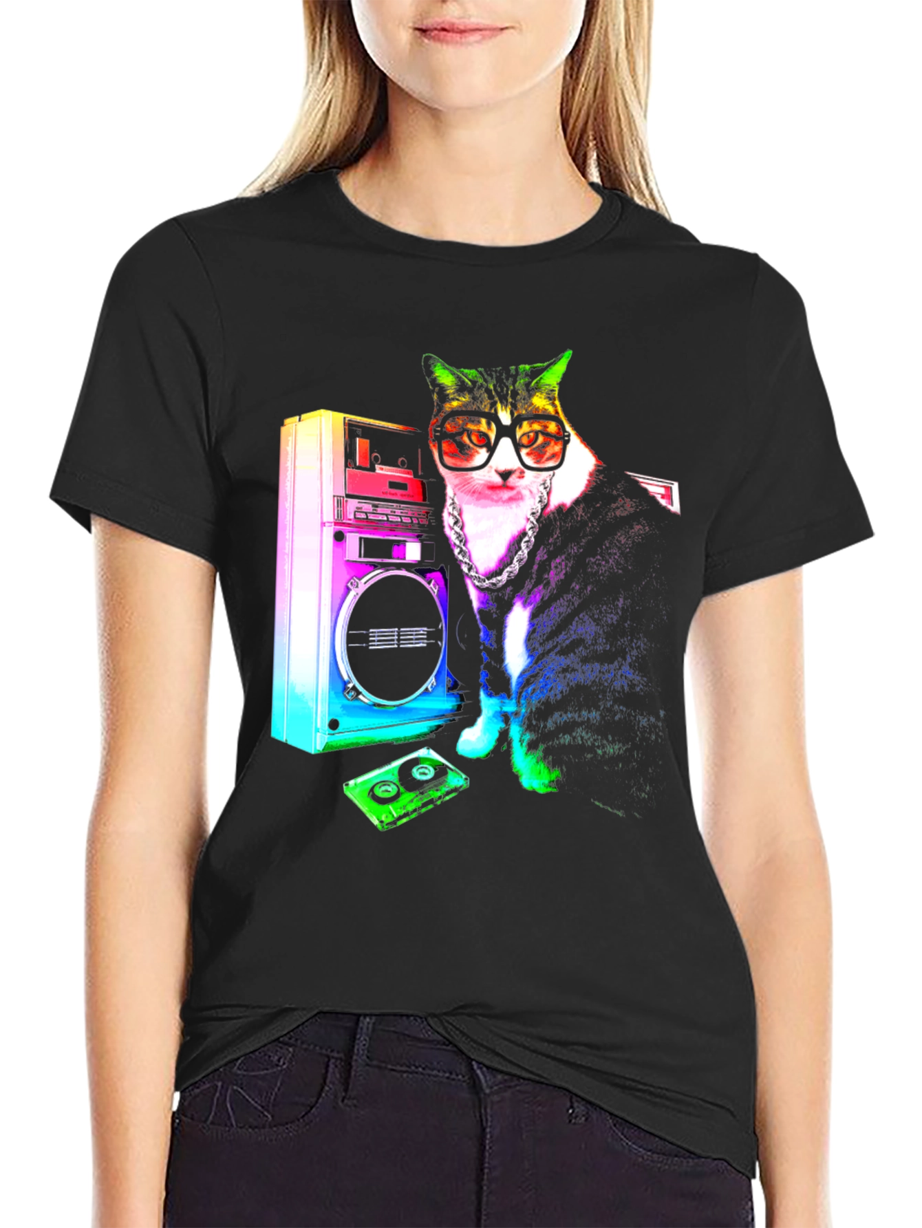 Retro Cat Boombox Graphic T-Shirt